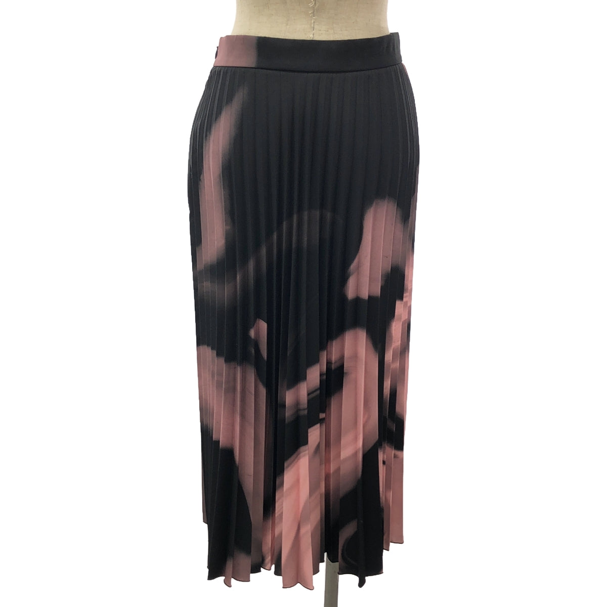 Off-White / オフホワイト | Pink Graphic Print Pleated Midi Skirt / サイドジップ プリーツ スカート | 42 | ブラック/ピンク | レディース
