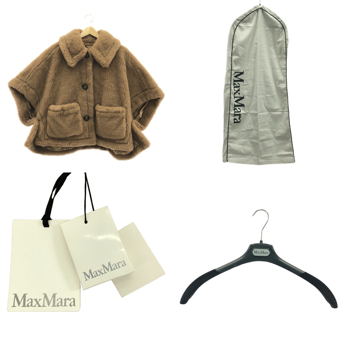 Max Mara / マックスマーラ | NEWTERZO TEDDY / テディベア アイコン ボア ケープ コート / 総ロゴ裏地 | ML | レディース