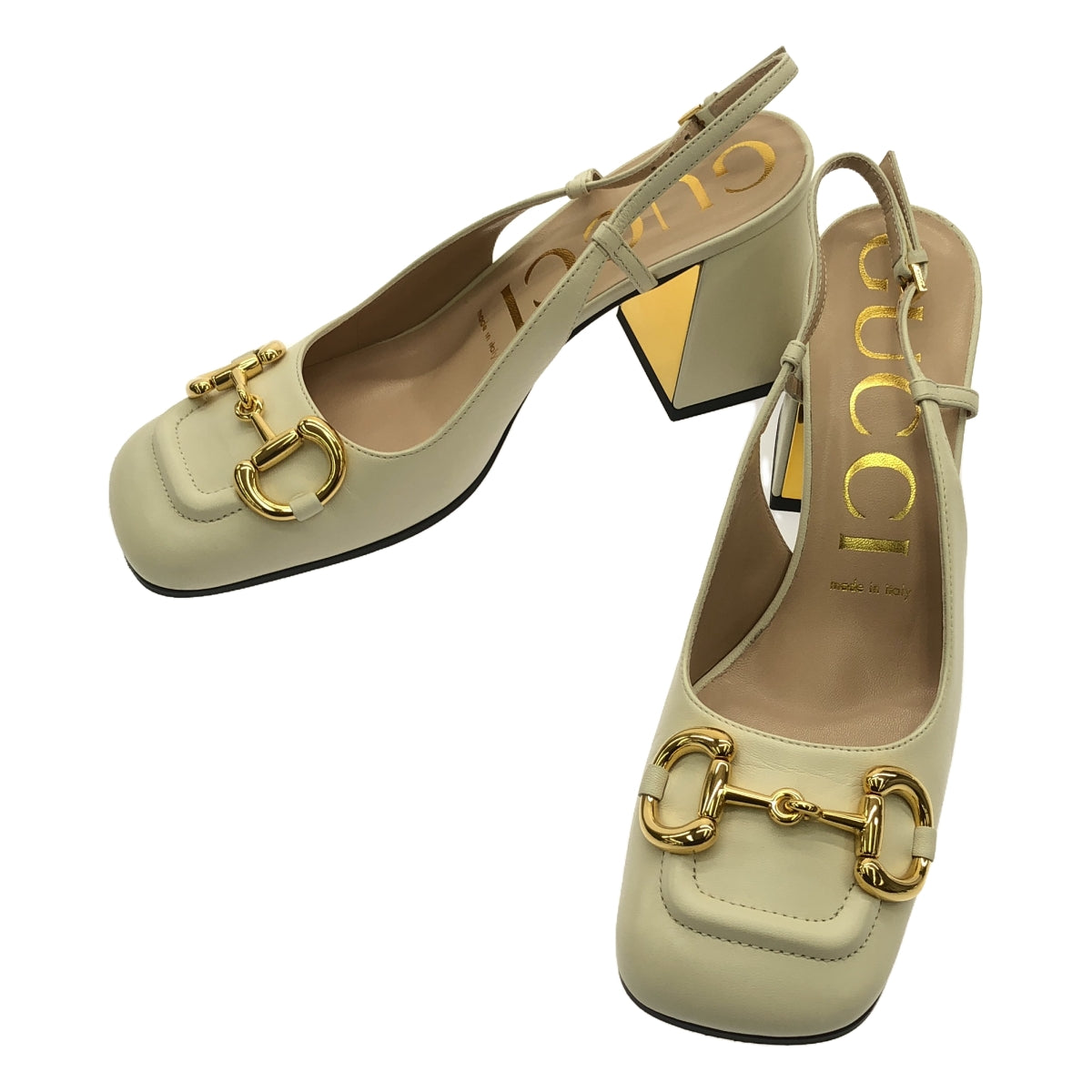 【美品】 GUCCI / グッチ | malaga kid horsebit slingback pamps ホースビット ヒール パンプス | 37 | ベージュ/ゴールド | レディース
