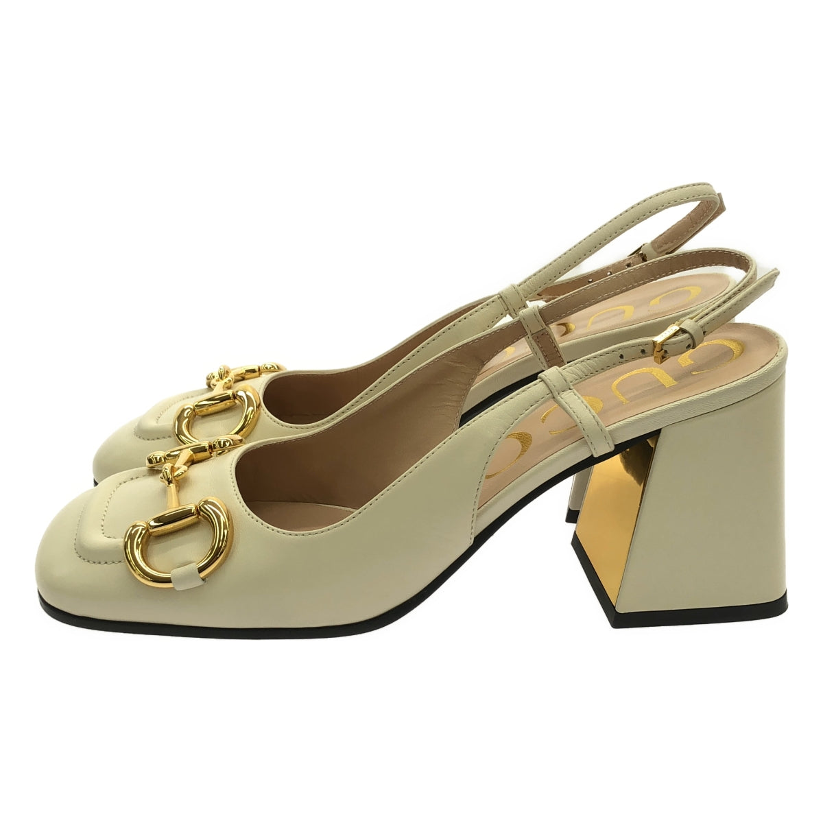 【美品】 GUCCI / グッチ | malaga kid horsebit slingback pamps ホースビット ヒール パンプス | 37 | ベージュ/ゴールド | レディース