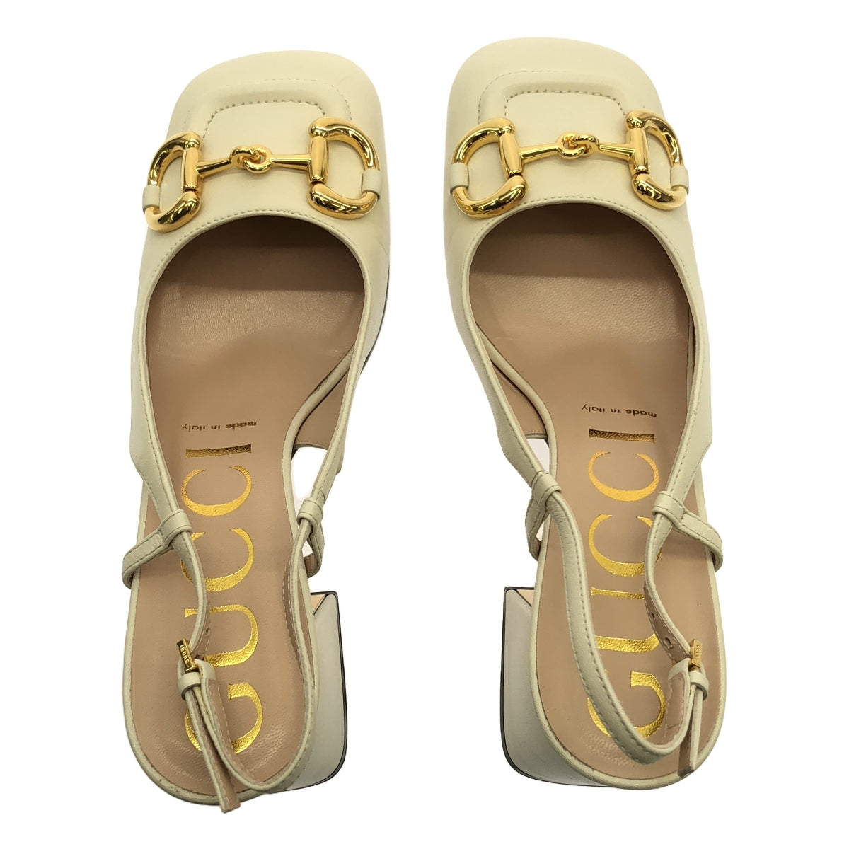 【美品】 GUCCI / グッチ | malaga kid horsebit slingback pamps ホースビット ヒール パンプス | 37 | ベージュ/ゴールド | レディース