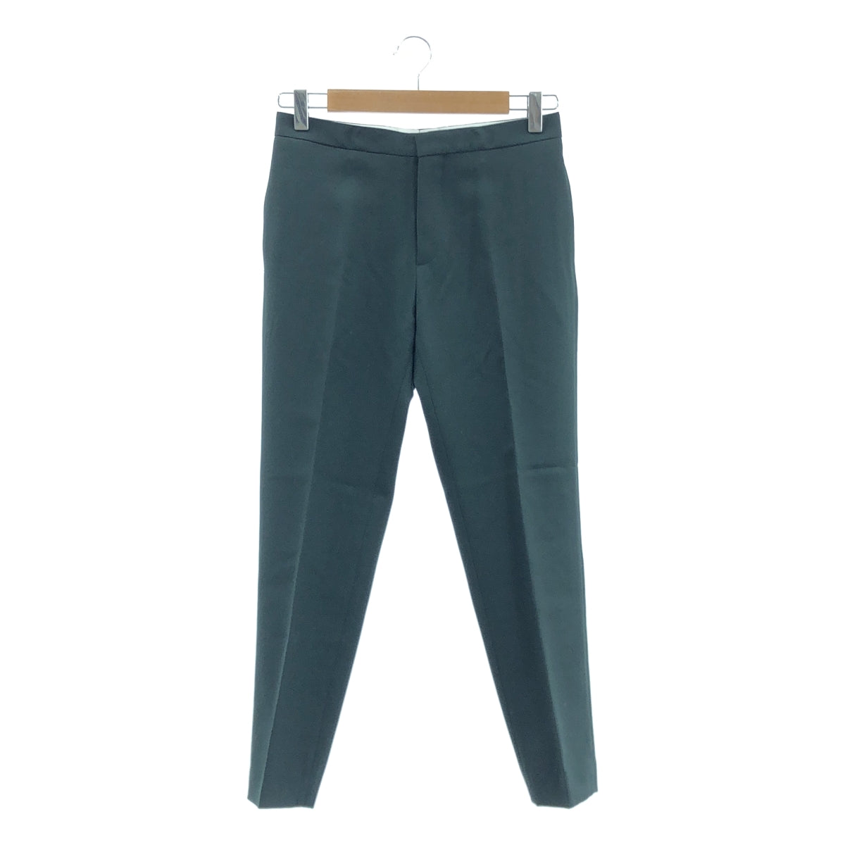 Drawer / ドゥロワー | ウール ジップフライ センタープレス スラックス パンツ | 34 | グリーン | レディース