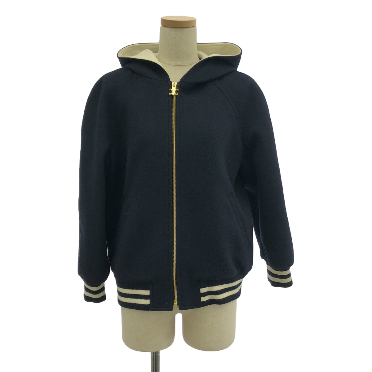 【美品】 CELINE / セリーヌ | Double Face Cashmere / カシミア テディジャケット フーディ / 総裏地 | 40 | ネイビー | レディース