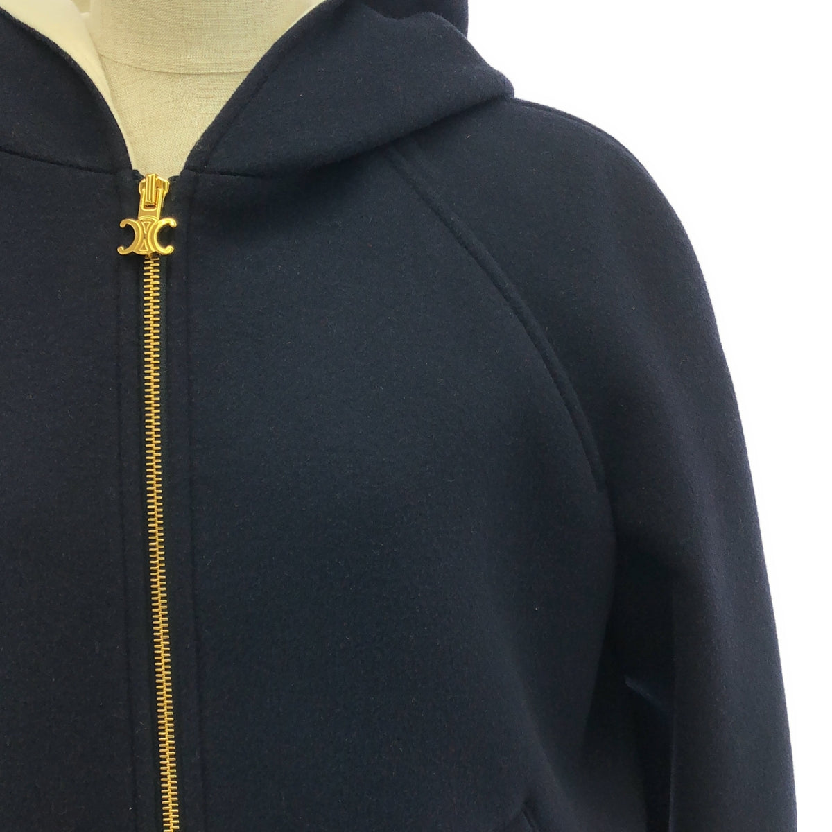 【美品】 CELINE / セリーヌ | Double Face Cashmere / カシミア テディジャケット フーディ / 総裏地 | 40 | ネイビー | レディース