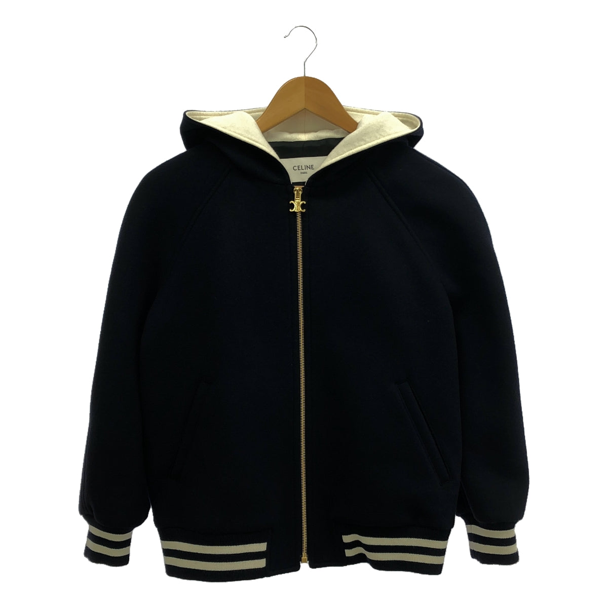 【美品】 CELINE / セリーヌ | Double Face Cashmere / カシミア テディジャケット フーディ / 総裏地 | 40 | ネイビー | レディース