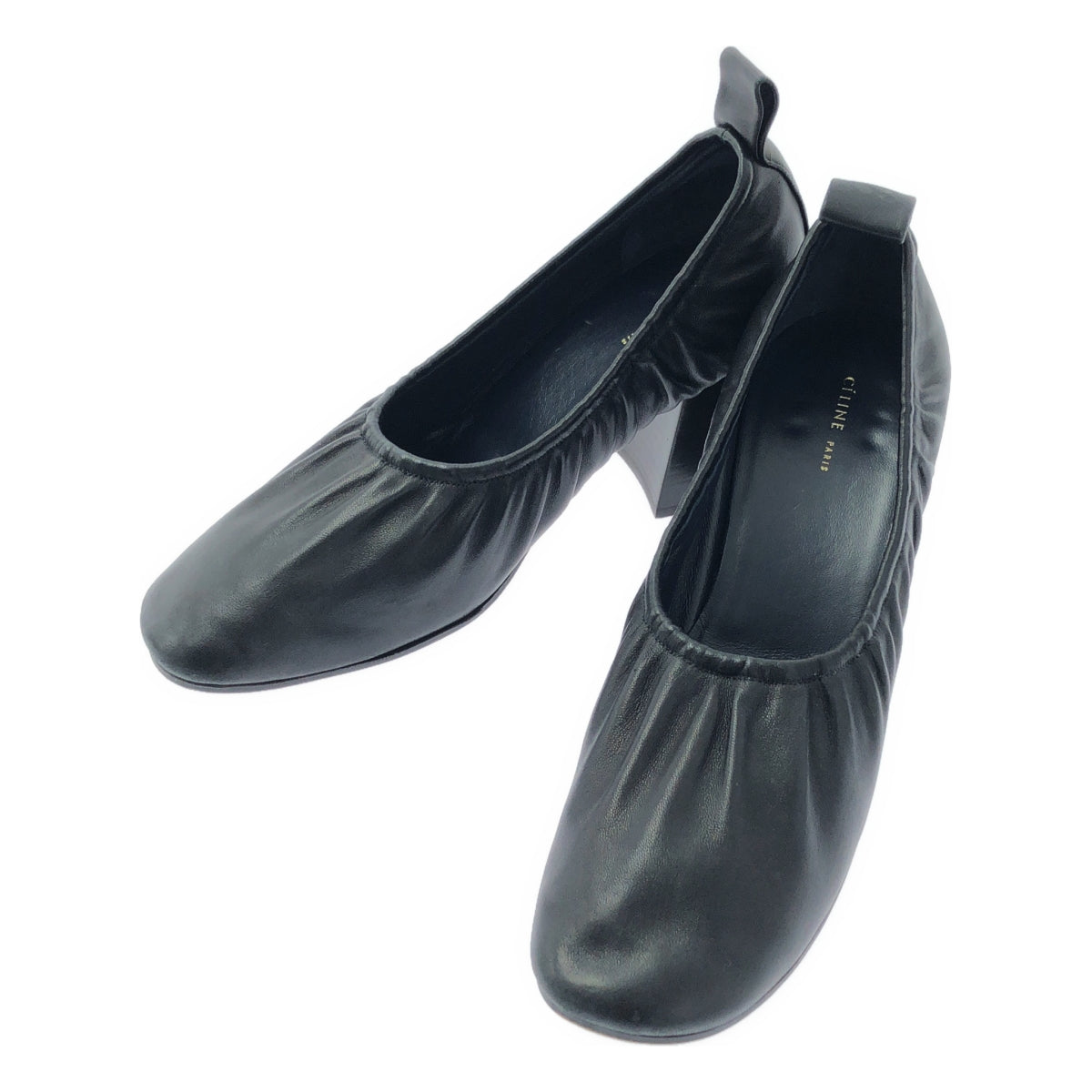 【美品】 CELINE / セリーヌ | by Phoebe Philo フィービー / ソフトレザー バレリーナ チャンキーヒール パンプス | 37 1/2 | ブラック | レディース