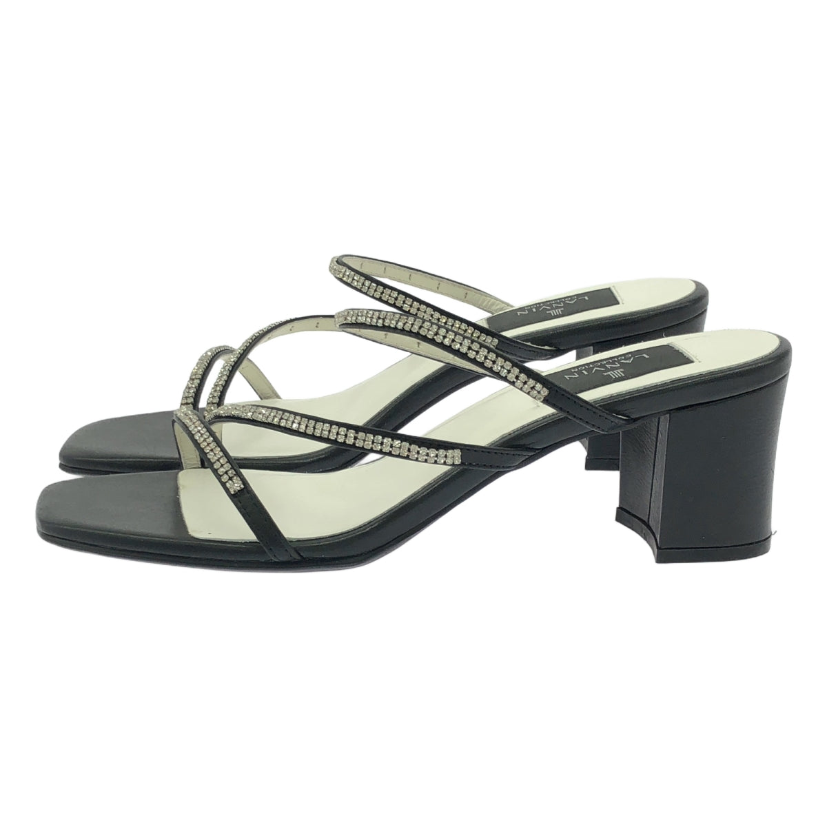 LANVIN COLLECTION / ランバンコレクション | ラインストーン レザー ヒール サンダル | 24 | レディース