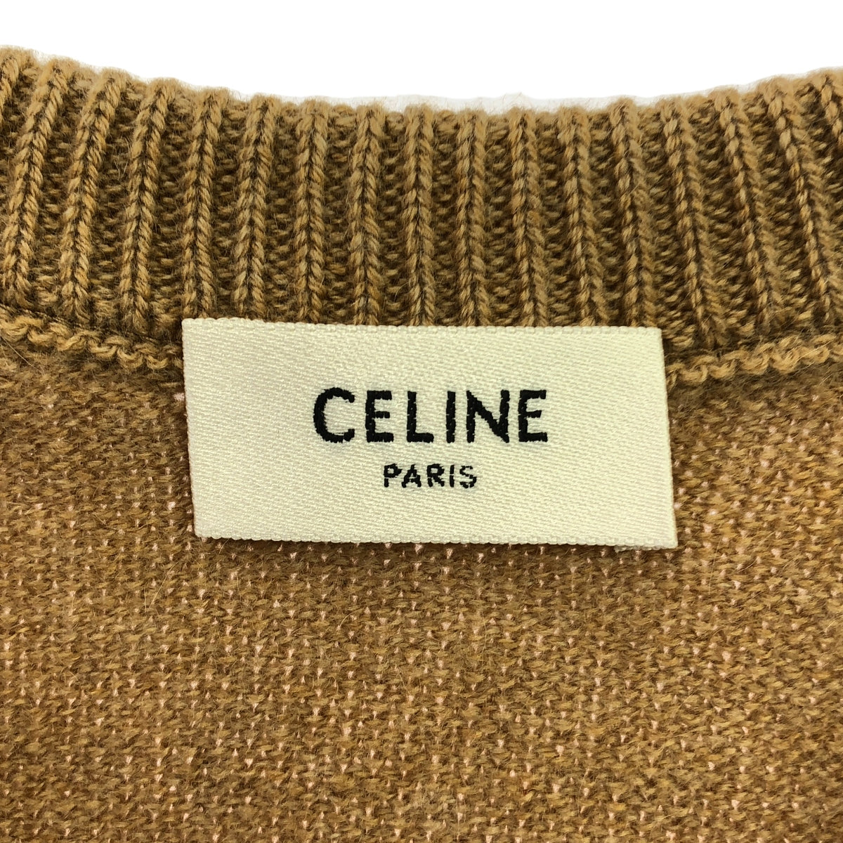 【美品】  CELINE / セリーヌ | 2020SS | シルク切替 Vネック カシミヤニット | XS | キャメル / マルチカラー | レディース