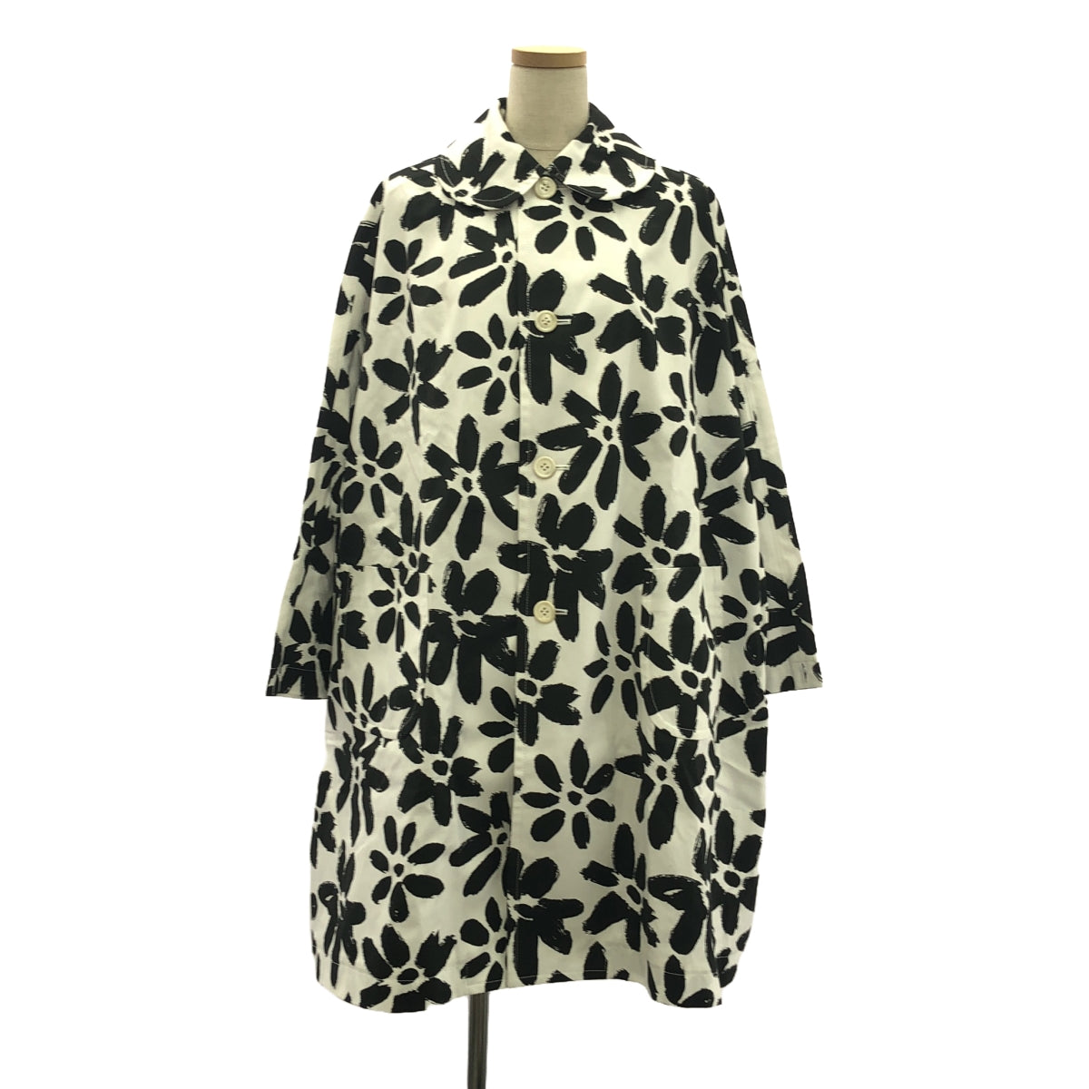 【美品】 COMME des GARCONS / コムデギャルソン | 2012SS | コットン 総柄 丸襟 ステンカラーコート | XS | ホワイト/ブラック | レディース