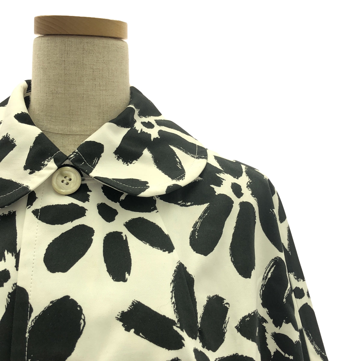 【美品】 COMME des GARCONS / コムデギャルソン | 2012SS | コットン 総柄 丸襟 ステンカラーコート | XS | ホワイト/ブラック | レディース