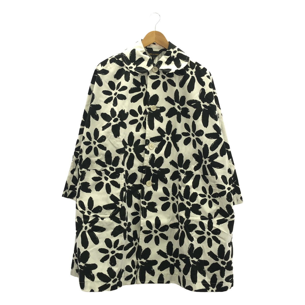 【美品】 COMME des GARCONS / コムデギャルソン | 2012SS | コットン 総柄 丸襟 ステンカラーコート | XS | ホワイト/ブラック | レディース