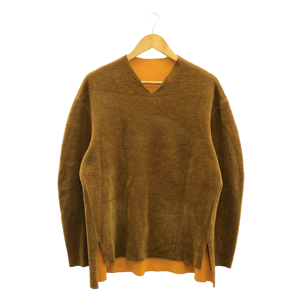 Mame Kurogouchi | Rayon nylon blend pile V-neck knit | 1 | Brown | Women's