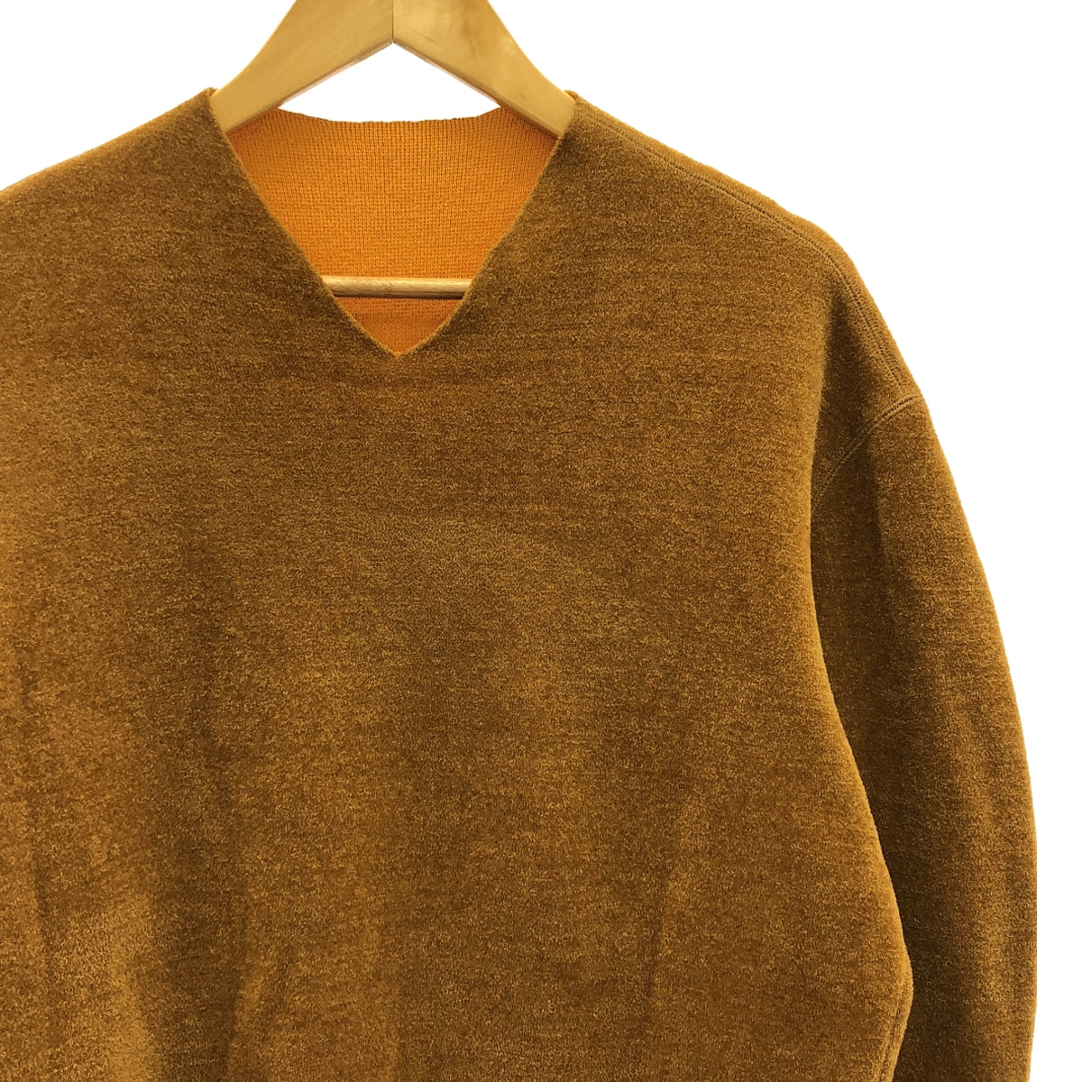 Mame Kurogouchi | Rayon nylon blend pile V-neck knit | 1 | Brown | Women's