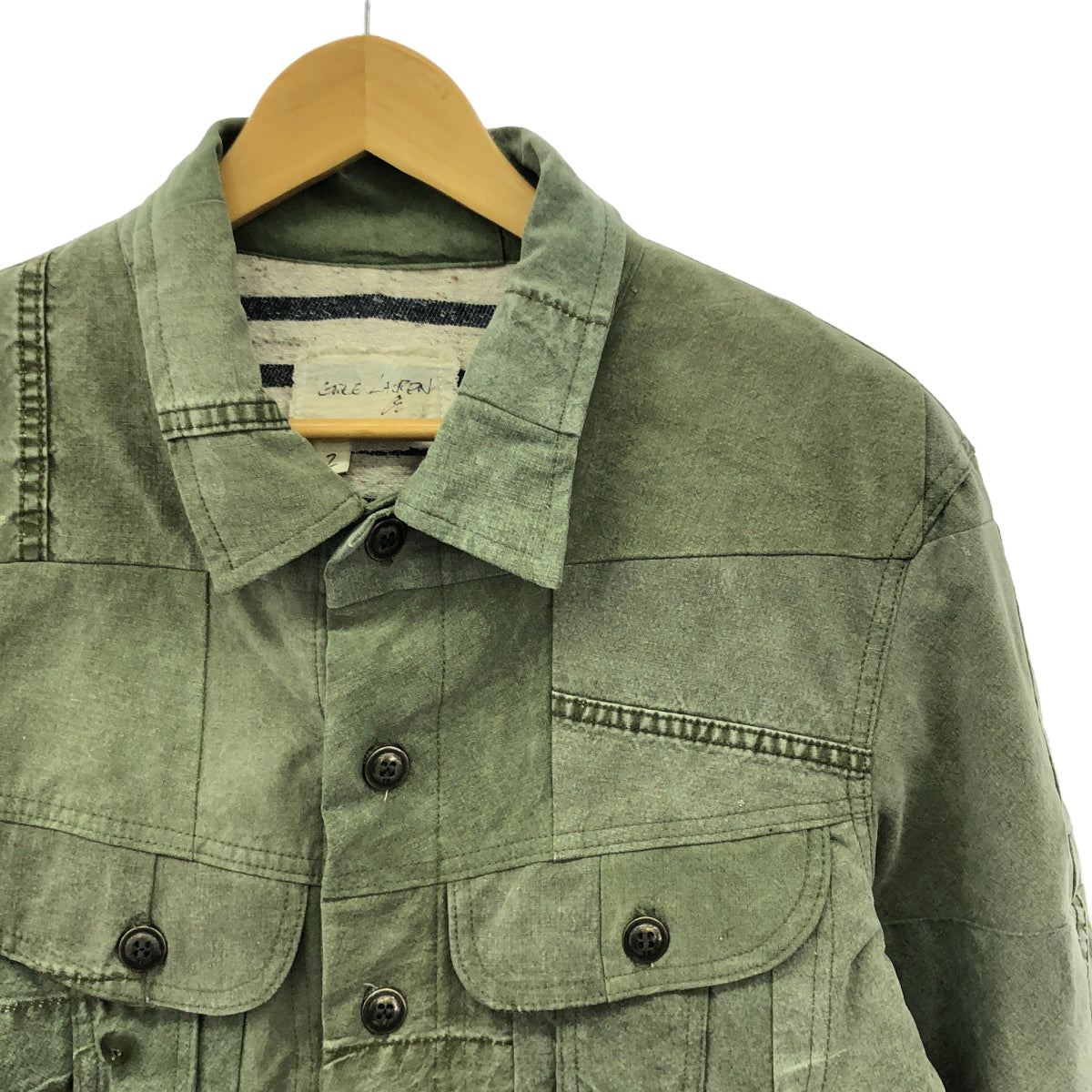GREG LAUREN / グレッグローレン | ARMY SCRAPWORK TRUCKER / 再構築 ミリタリー トラッカージャケット / 裏地ブランケット | 2 | カーキ | メンズ