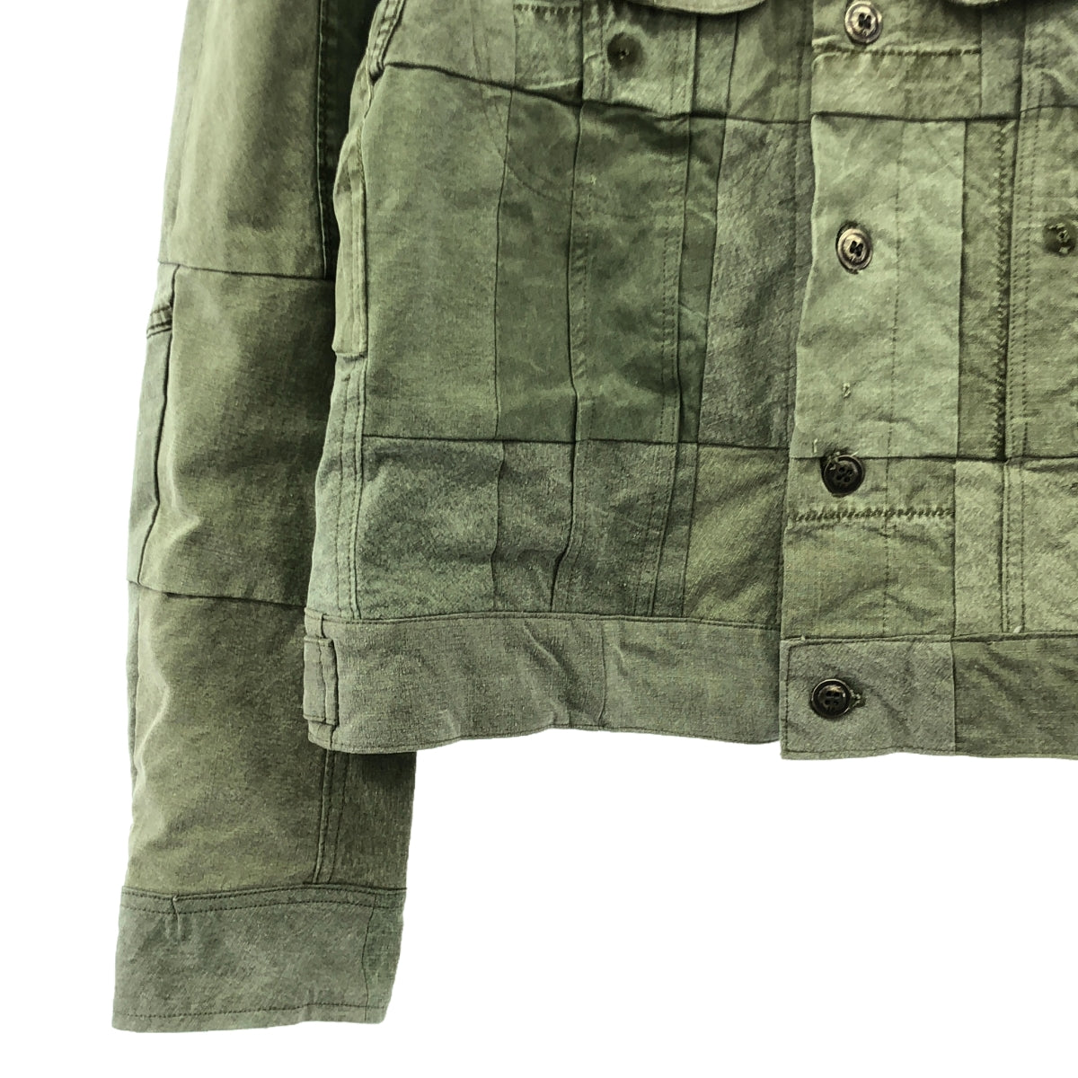 GREG LAUREN / グレッグローレン | ARMY SCRAPWORK TRUCKER / 再構築 ミリタリー トラッカージャケット / 裏地ブランケット | 2 | カーキ | メンズ