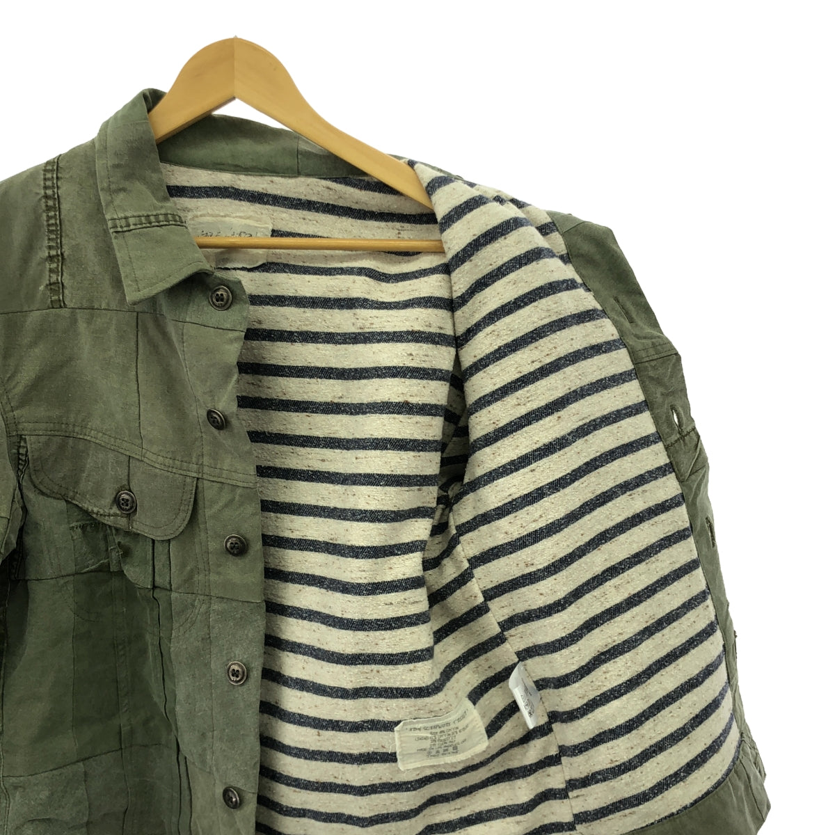 GREG LAUREN / グレッグローレン | ARMY SCRAPWORK TRUCKER / 再構築 ミリタリー トラッカージャケット / 裏地ブランケット | 2 | カーキ | メンズ