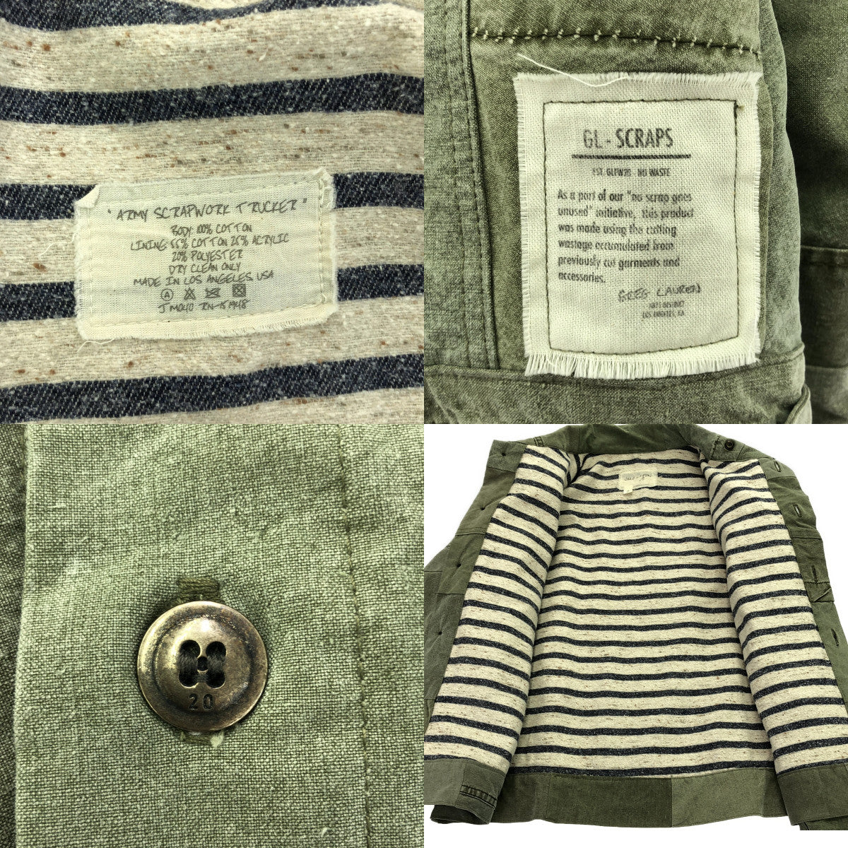 GREG LAUREN / グレッグローレン | ARMY SCRAPWORK TRUCKER / 再構築 ミリタリー トラッカージャケット / 裏地ブランケット | 2 | カーキ | メンズ