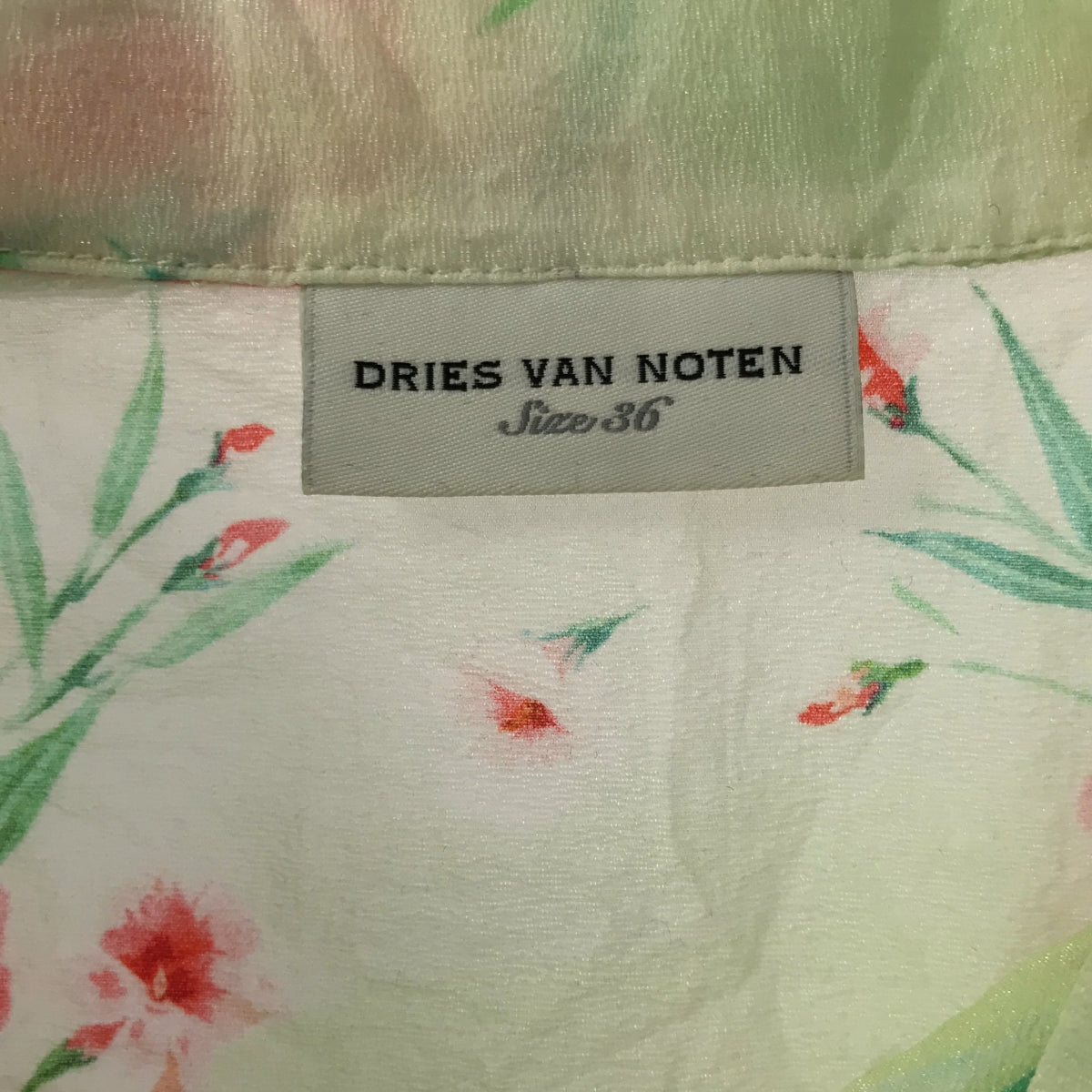DRIES VAN NOTEN | All-over flower sheer open collar shirt blouse | 36 |