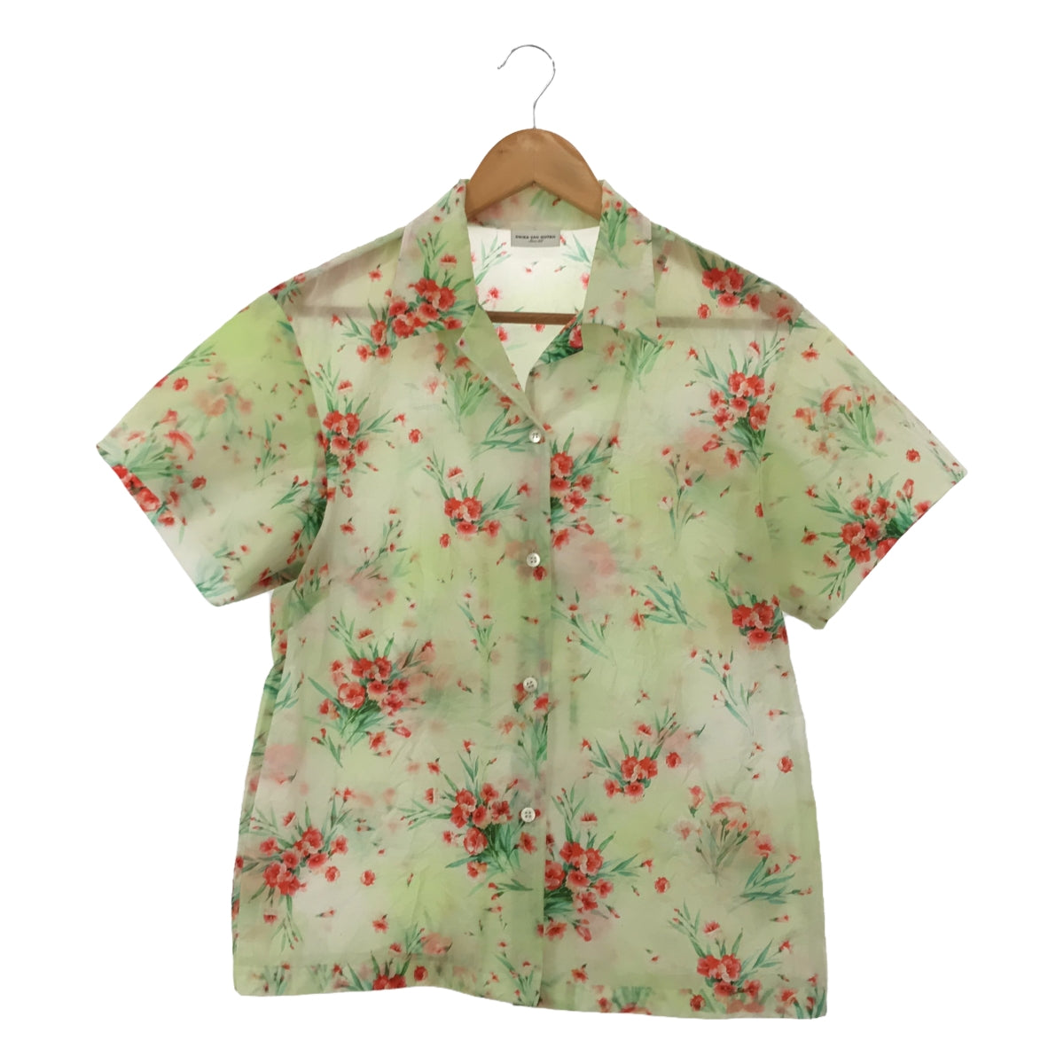DRIES VAN NOTEN | All-over flower sheer open collar shirt blouse | 36 |