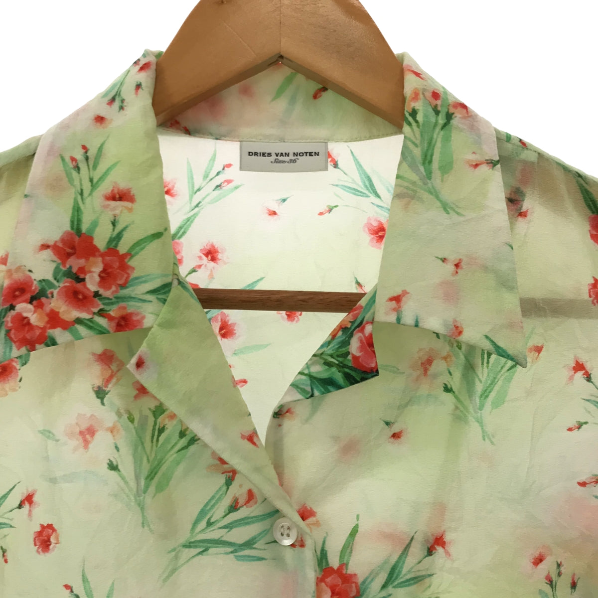 DRIES VAN NOTEN | All-over flower sheer open collar shirt blouse | 36 |
