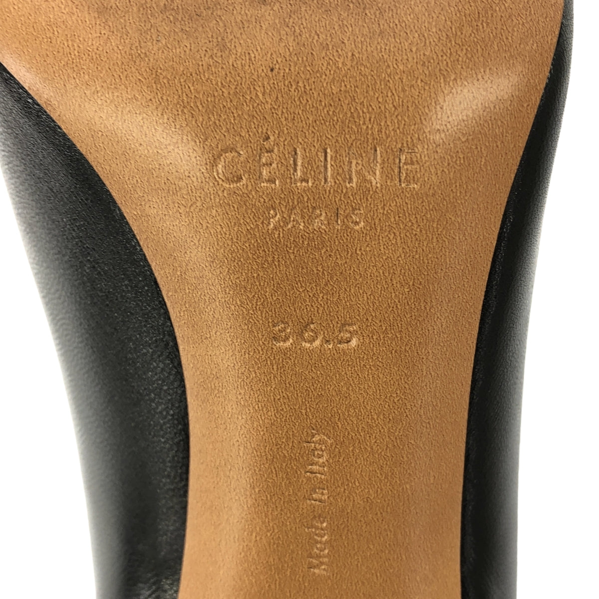 CELINE / セリーヌ | フィービー期 レザー ラウンドトゥ ウッド チャンキーヒール パンプス | 36 1/2 | ブラック | レディース