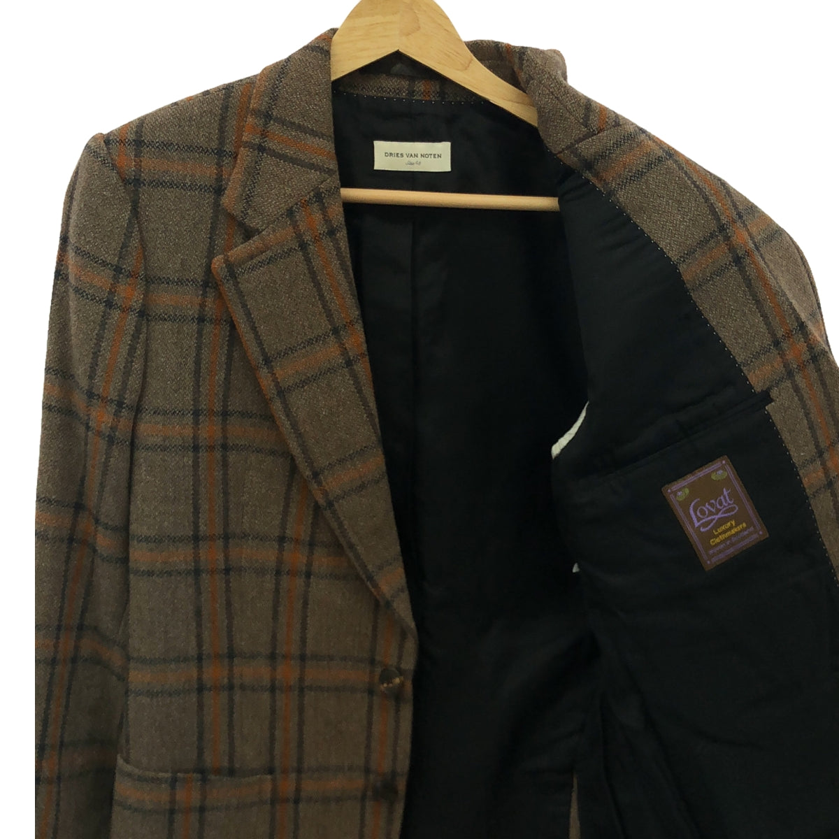 DRIES VAN NOTEN / ドリスヴァンノッテン | ×Lovat CHECK 2B PATCH JACKET ウール チェック パッチ ジャケット | 48 | ブラウン | メンズ