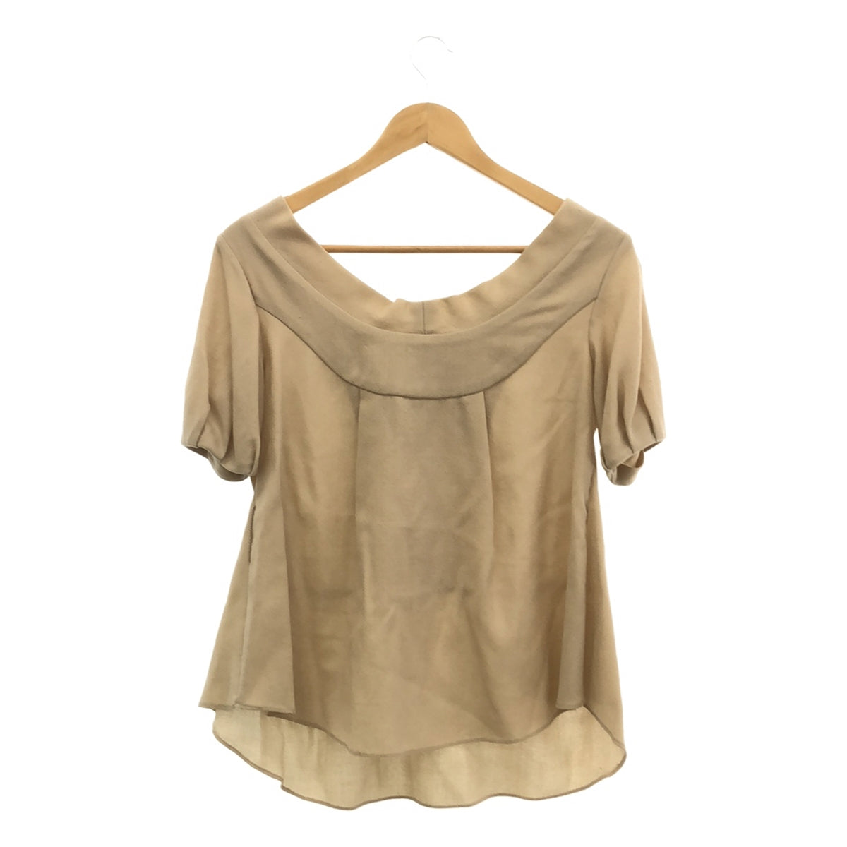 MARNI | Wool ribbon collar front tuck short sleeve tunic blouse | 36 | Beige | Women's
