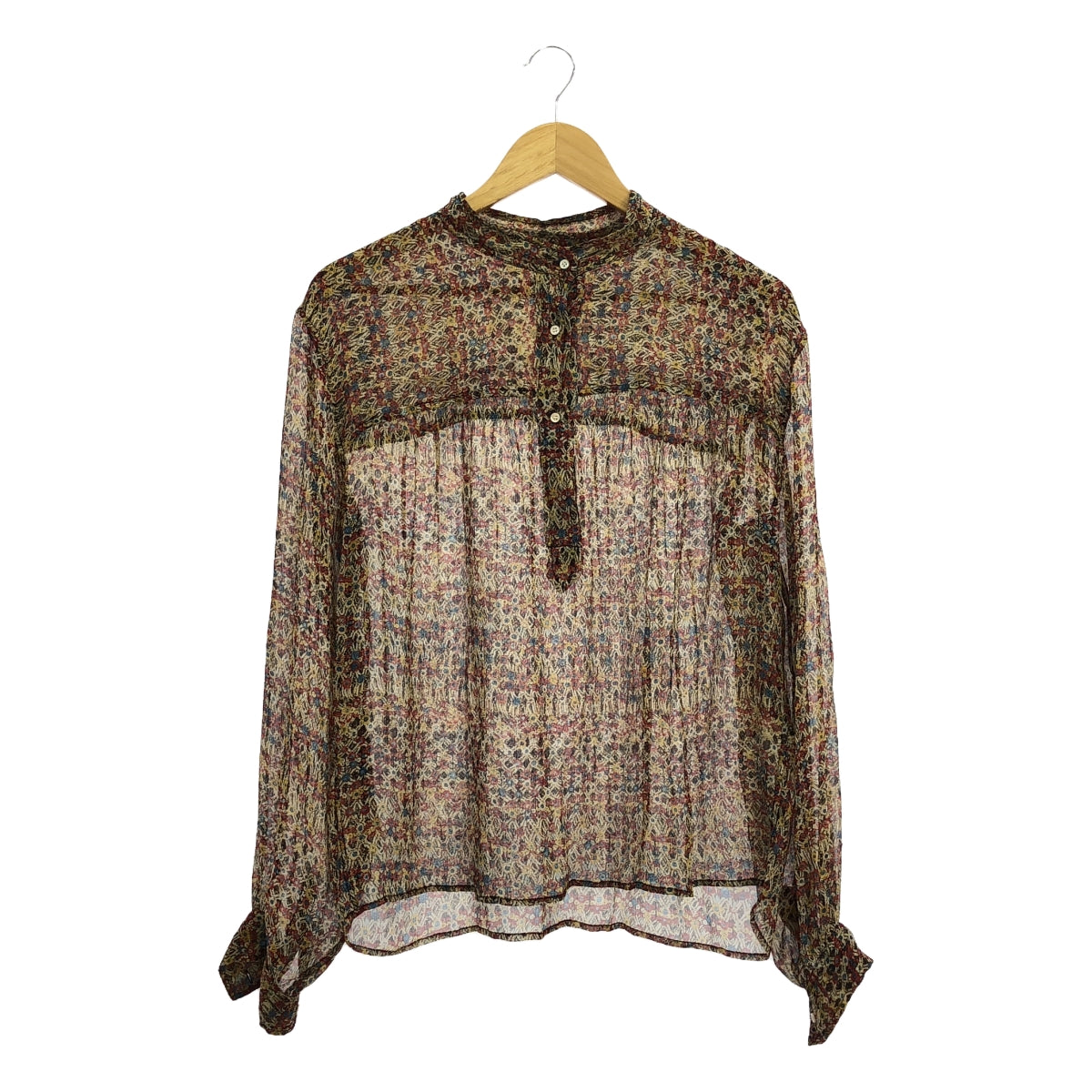 ISABEL MARANT ETOILE / イザベルマランエトワール | バンドカラー ハーフボタン シアー ブラウス | 38 | レッド/ベージュ/ブルー | レディース