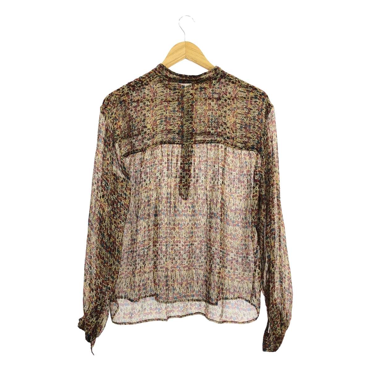 ISABEL MARANT ETOILE / イザベルマランエトワール | バンドカラー ハーフボタン シアー ブラウス | 38 | レッド/ベージュ/ブルー | レディース