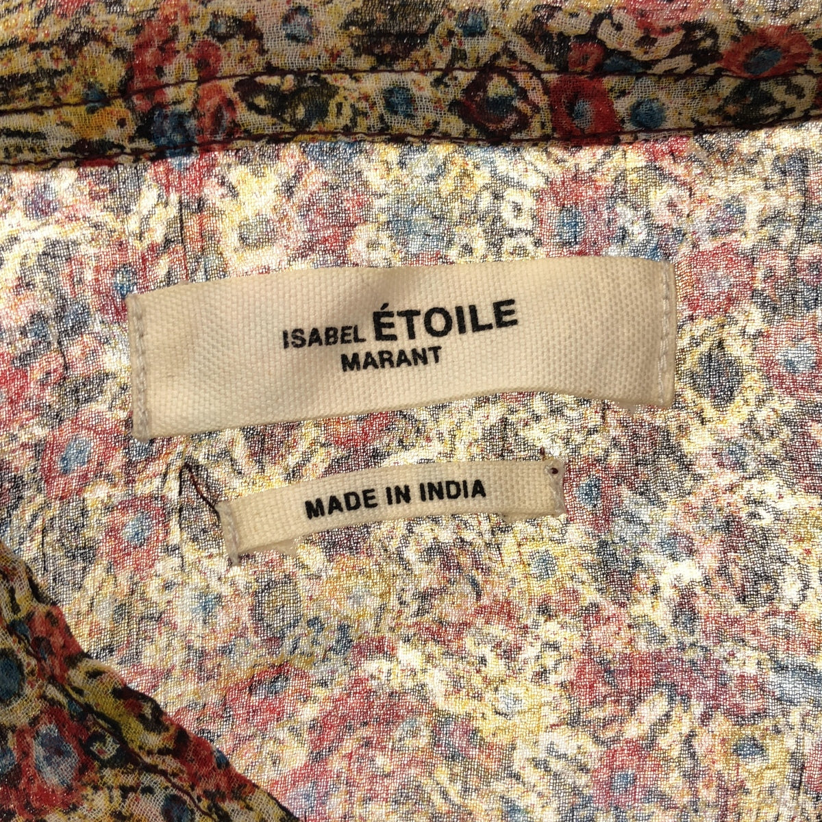 ISABEL MARANT ETOILE / イザベルマランエトワール | バンドカラー ハーフボタン シアー ブラウス | 38 | レッド/ベージュ/ブルー | レディース