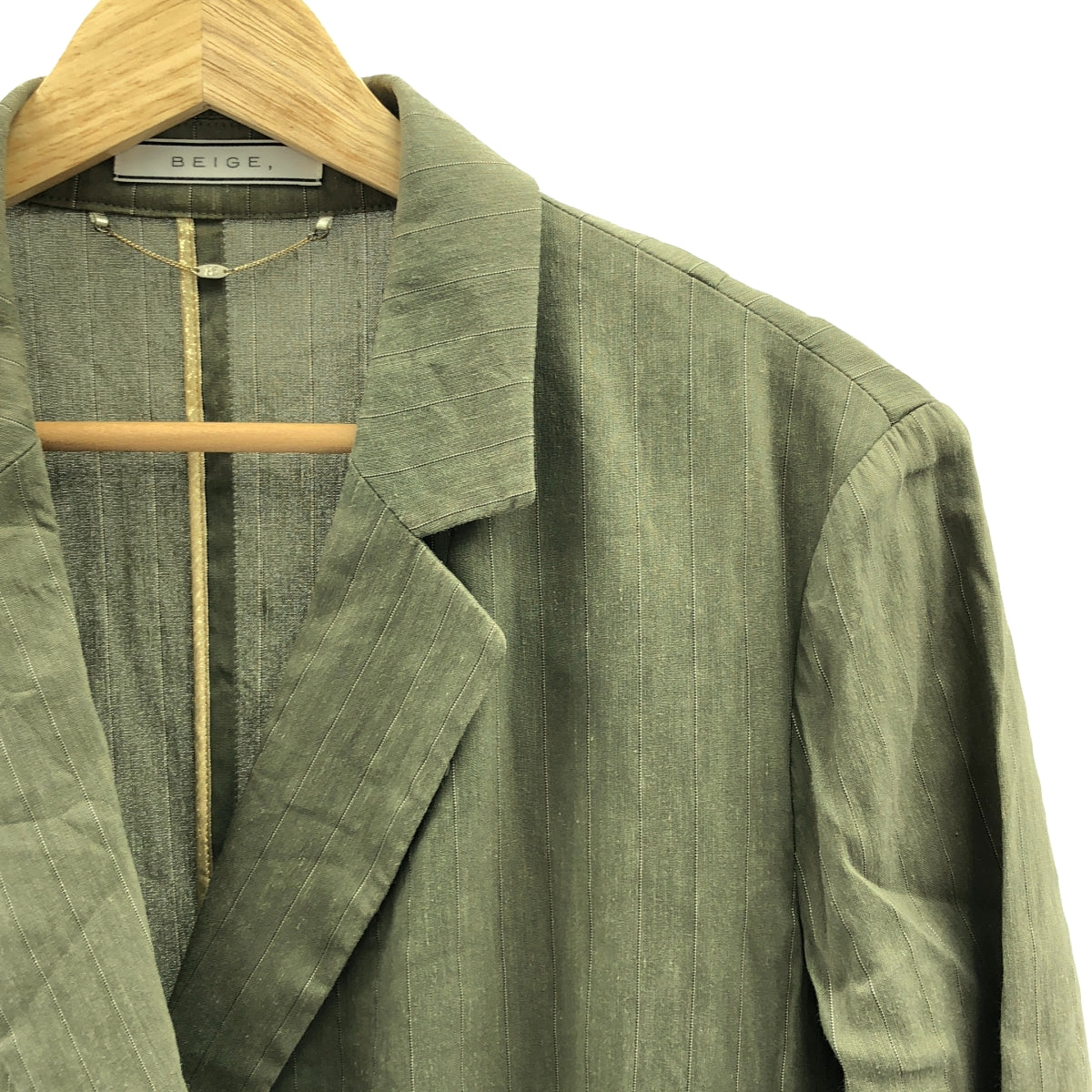 BEIGE, / ベイジ | セットアップ リネン ストライプ ジャケット スラックス | 4 | カーキ | レディース