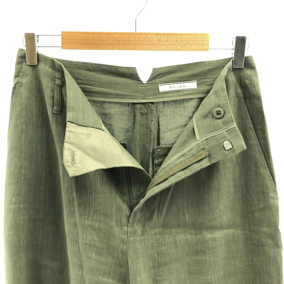 BEIGE, / ベイジ | セットアップ リネン ストライプ ジャケット スラックス | 4 | カーキ | レディース