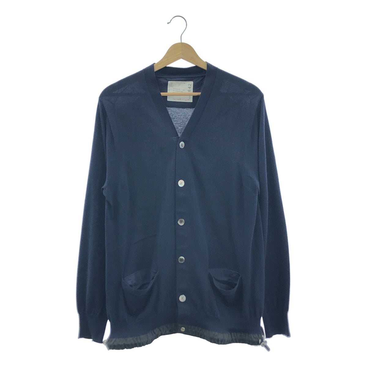 sacai / 사카이 | Drawstring Knit Cardigan 드로우 스트링 코튼 니트 카디건 | 2 | 네이비 | 남성
