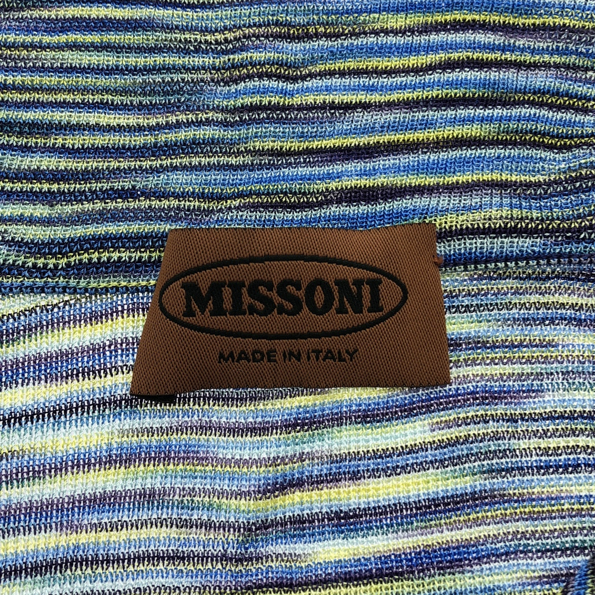MISSONI / 미소니 | 테두리 민소매 니트 | 44 | 블루 / 라이트 그린 | 여성