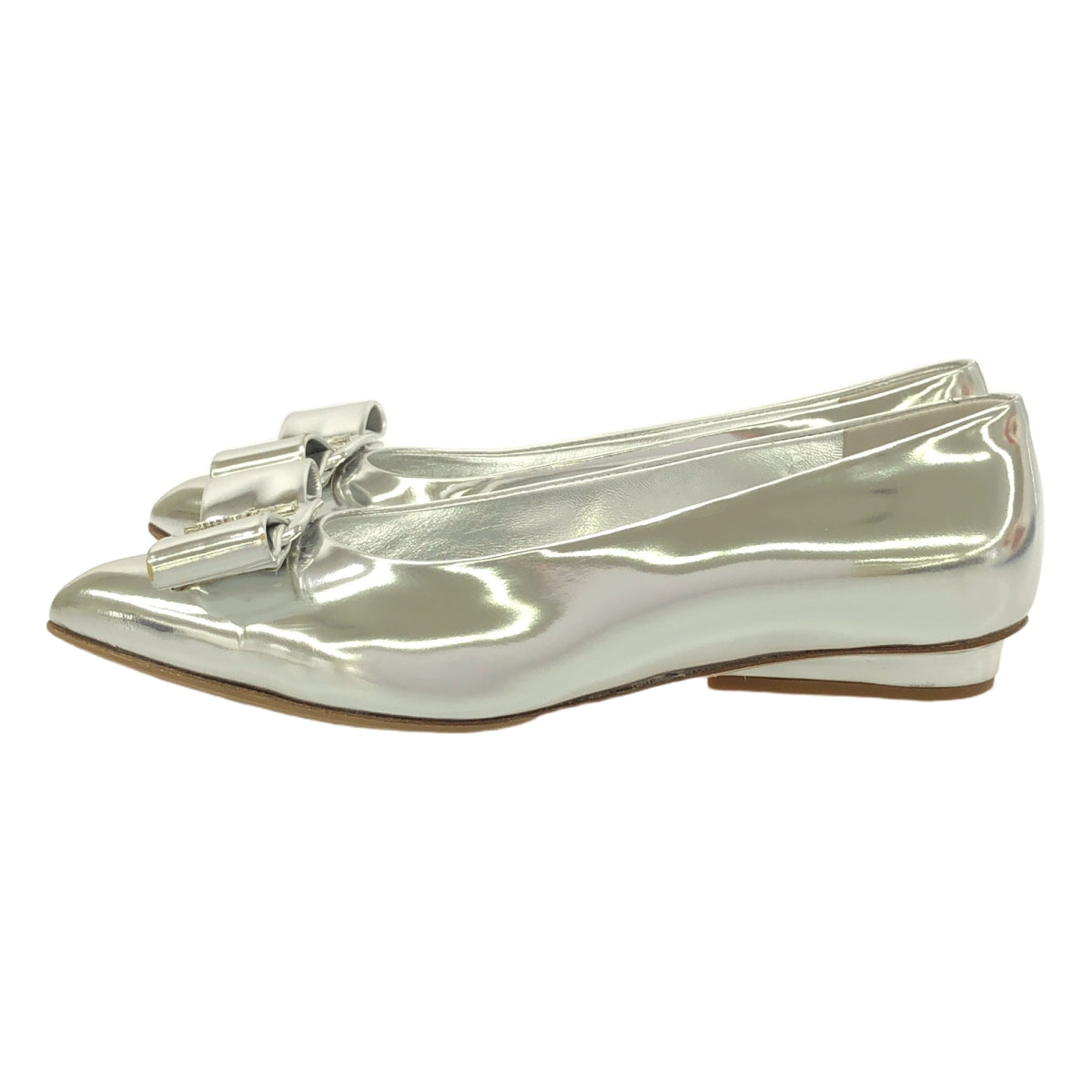 【美品】 FERRAGAMO / フェラガモ | VIVA ヴィヴァ リボン フラット バレエシューズ | 4 1/2 | シルバー | レディース