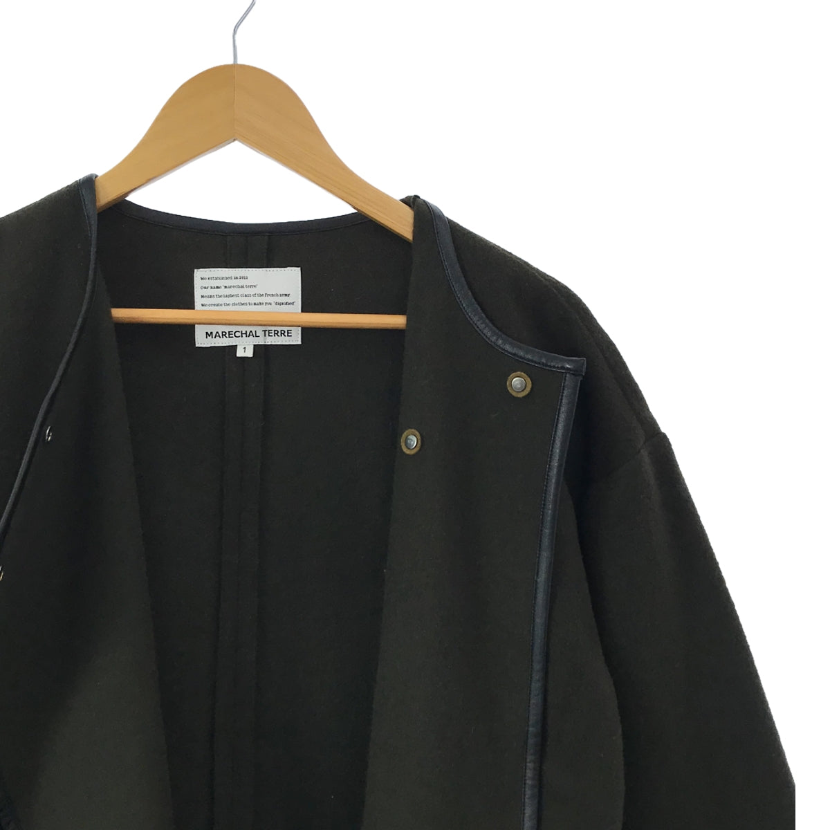 元帥 |羊毛滾邊無領長袍外套 | 1 |橄欖 |女性的