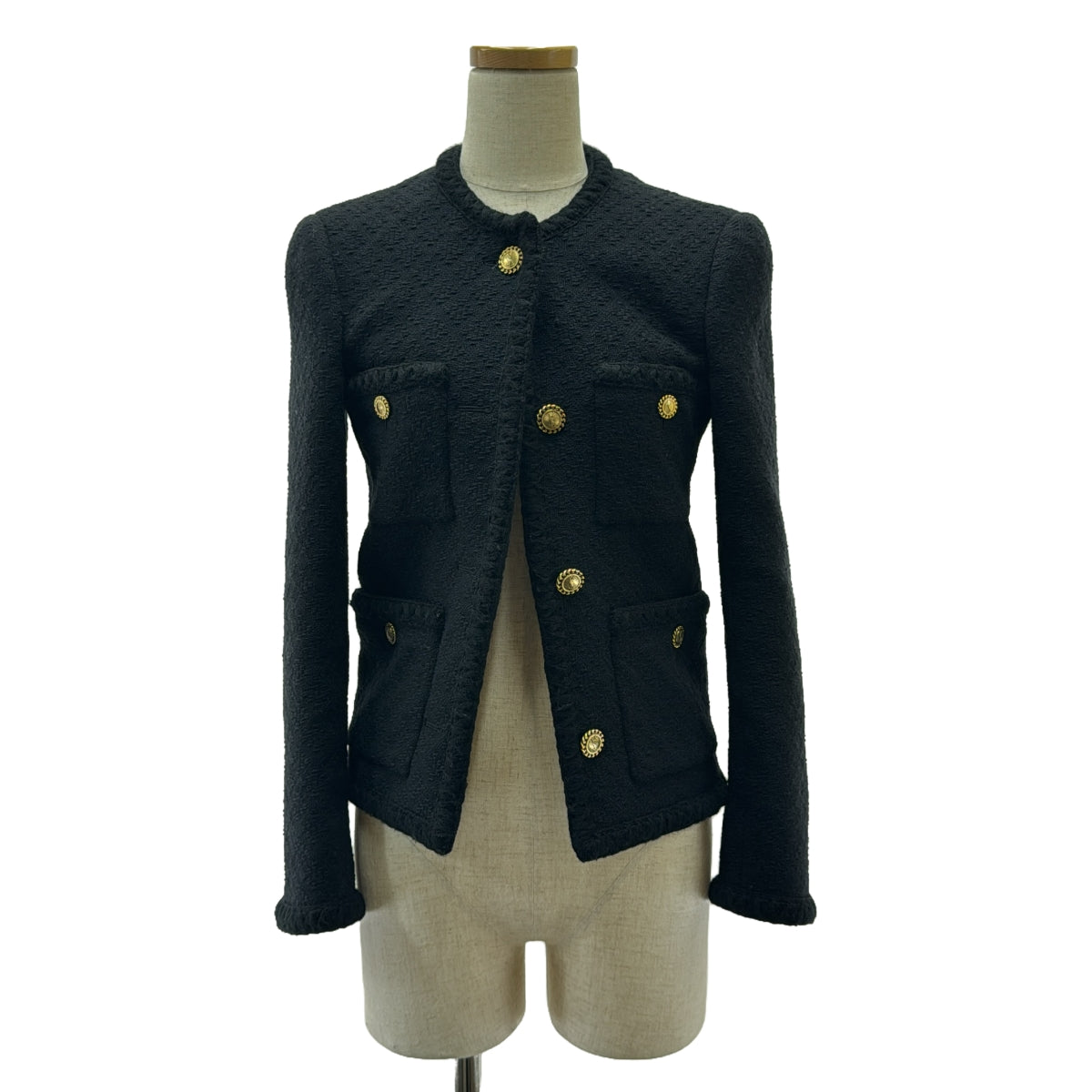 SAINT LAURENT PARIS / サンローランパリ | 2022 | ダイヤモンド エンボス ツイード ショート ジャケット | F36 | ブラック | レディース