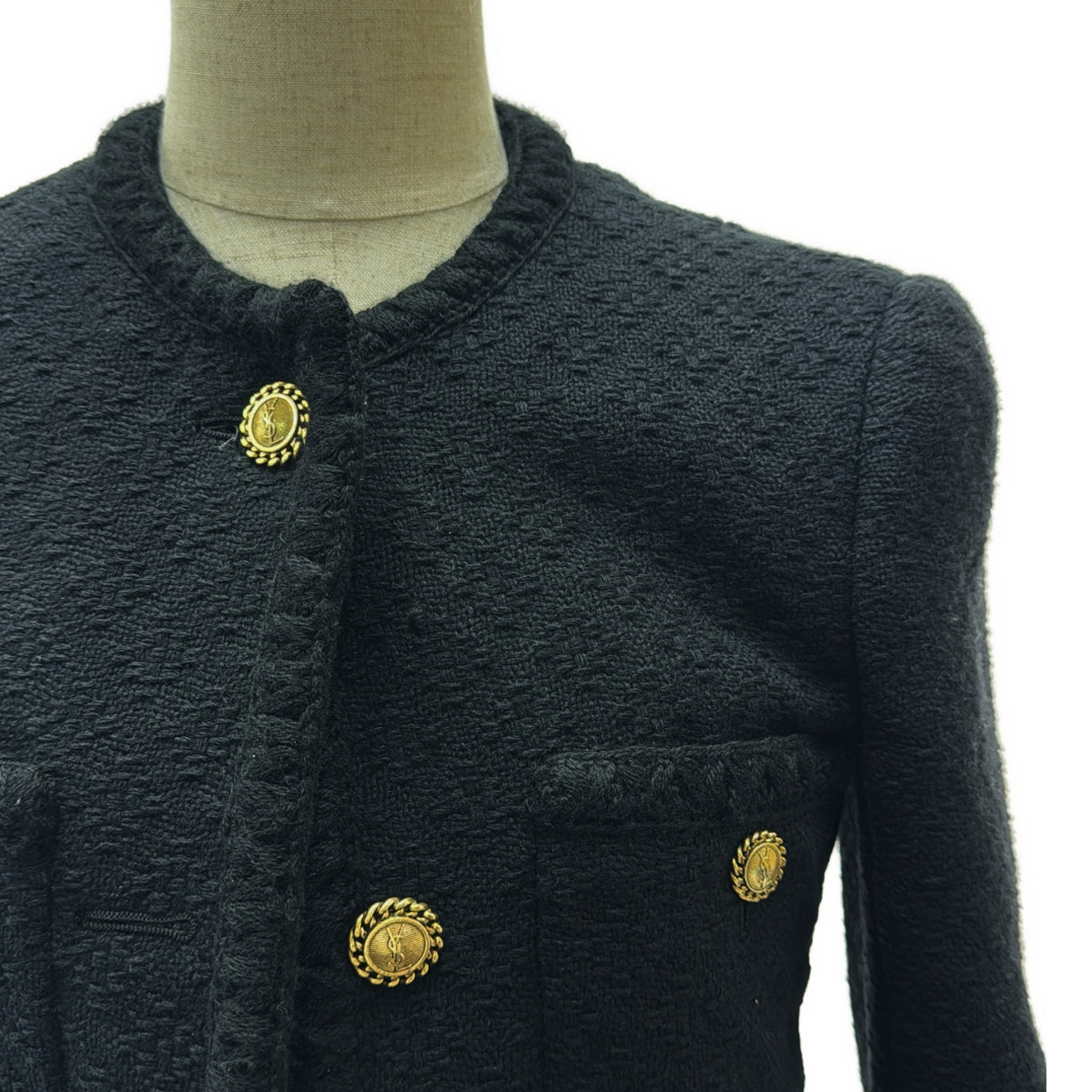 SAINT LAURENT PARIS / サンローランパリ | 2022 | ダイヤモンド エンボス ツイード ショート ジャケット | F36 | ブラック | レディース