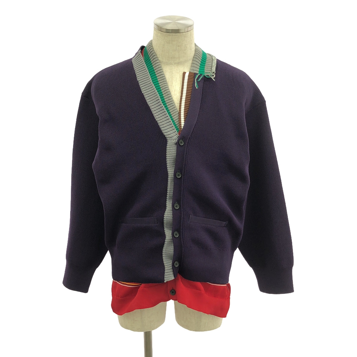 【美品】 kolor / カラー | 2022SS | ポリエステル レイヤード ニット カーディガン | 3 | パープル/グレー/レッド | メンズ