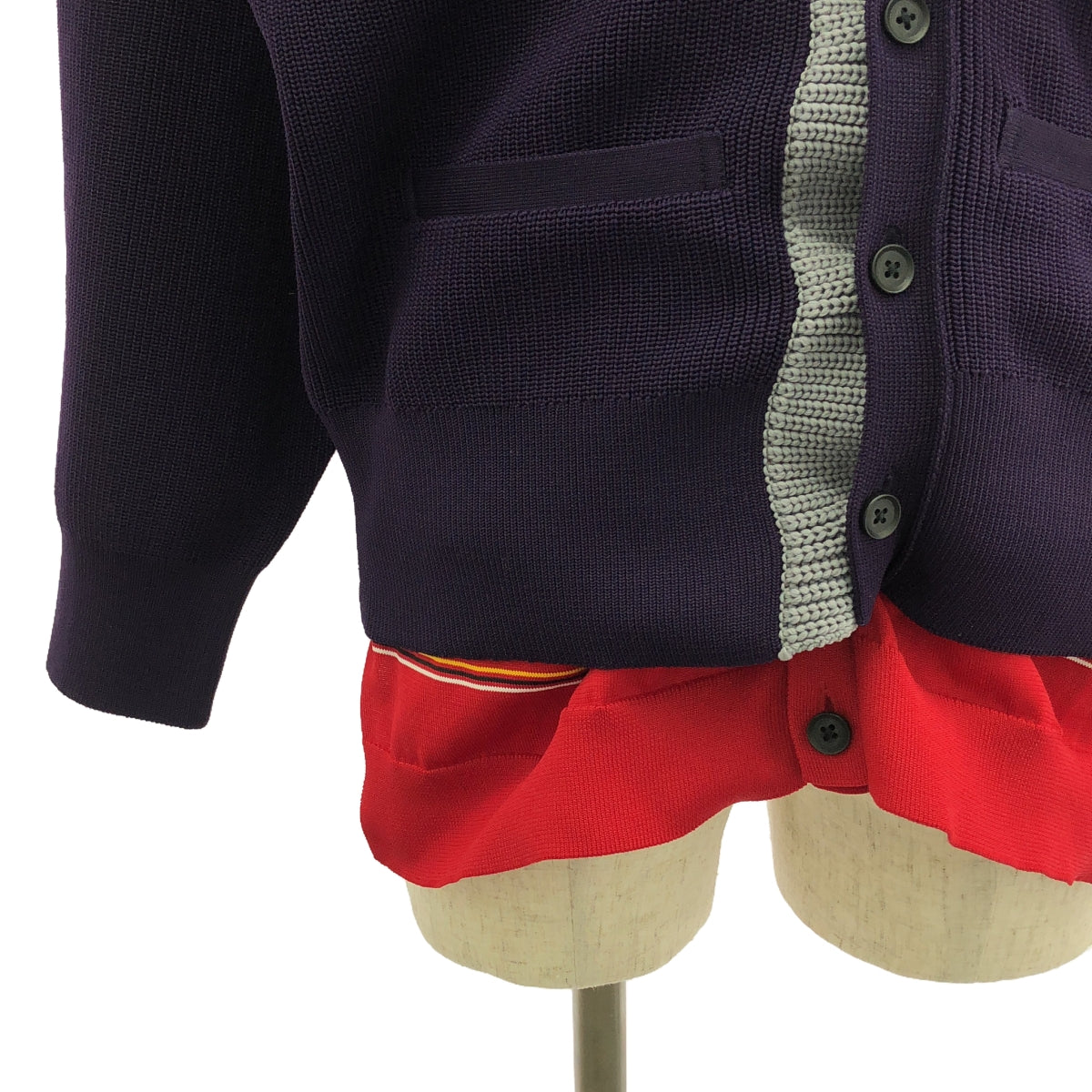 【美品】 kolor / カラー | 2022SS | ポリエステル レイヤード ニット カーディガン | 3 | パープル/グレー/レッド | メンズ