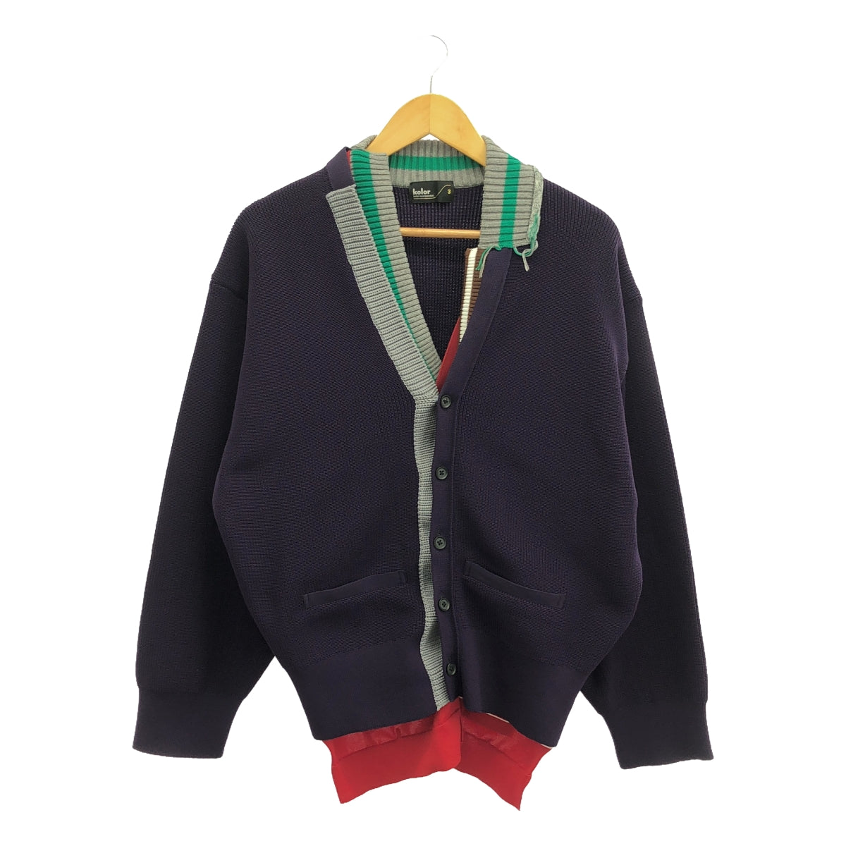 【美品】 kolor / カラー | 2022SS | ポリエステル レイヤード ニット カーディガン | 3 | パープル/グレー/レッド | メンズ