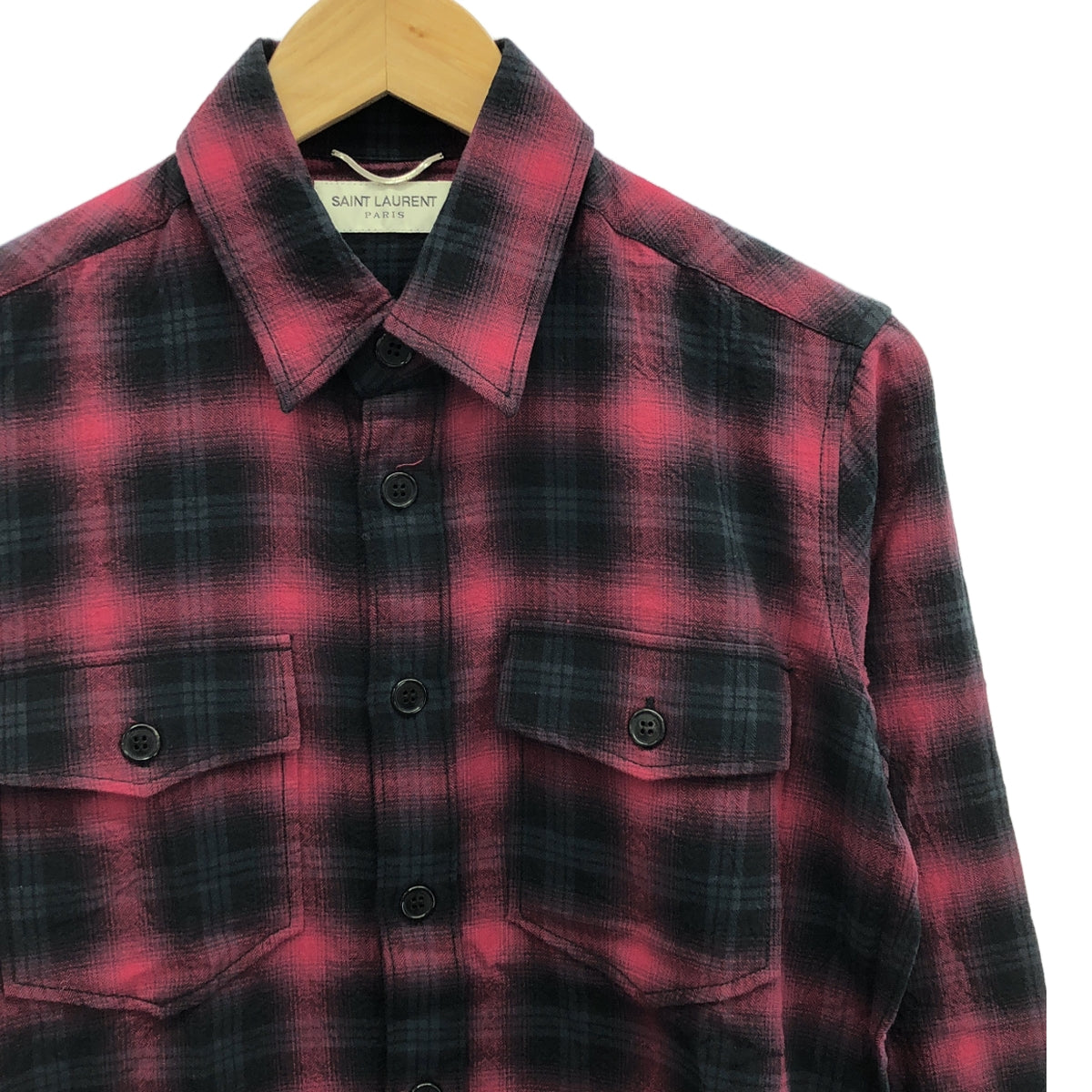 SAINT LAURENT PARIS / サンローランパリ | オンブレ チェック レギュラーカラー シャツ | XS | ボルドー/ブラック | メンズ