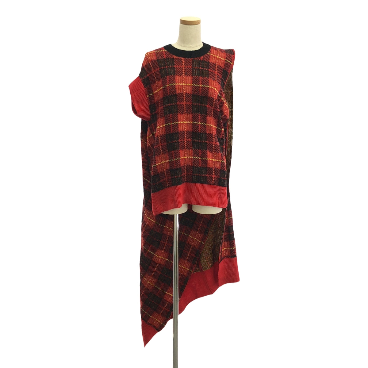 【美品】 JUNYA WATANABE COMME des GARCONS / ジュンヤワタナベ | 2017AW | ウール モヘヤ ジャガード 変形 ニット ストール マフラー ポンチョ | M | レッド/ブラック/イエロー | レディース