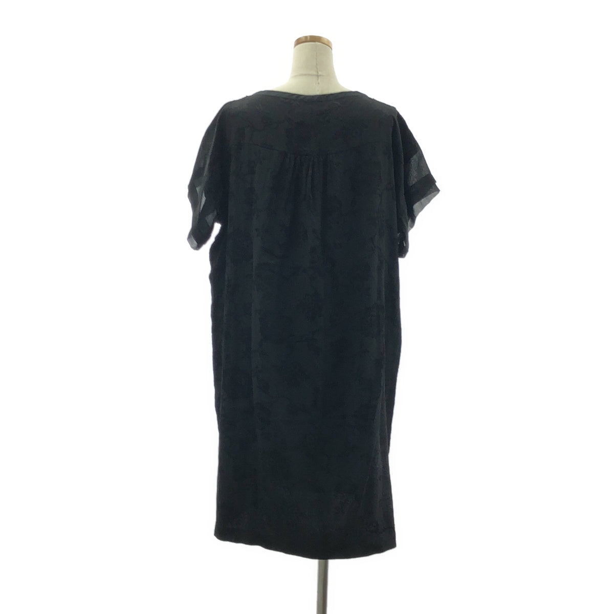 【미품】 tricot COMME des GARCONS / 트리코콤 데 갤슨 | 2012SS | 레이온 자가드 플라워 백개더 리본 원피스 | S | 블랙 | 여성