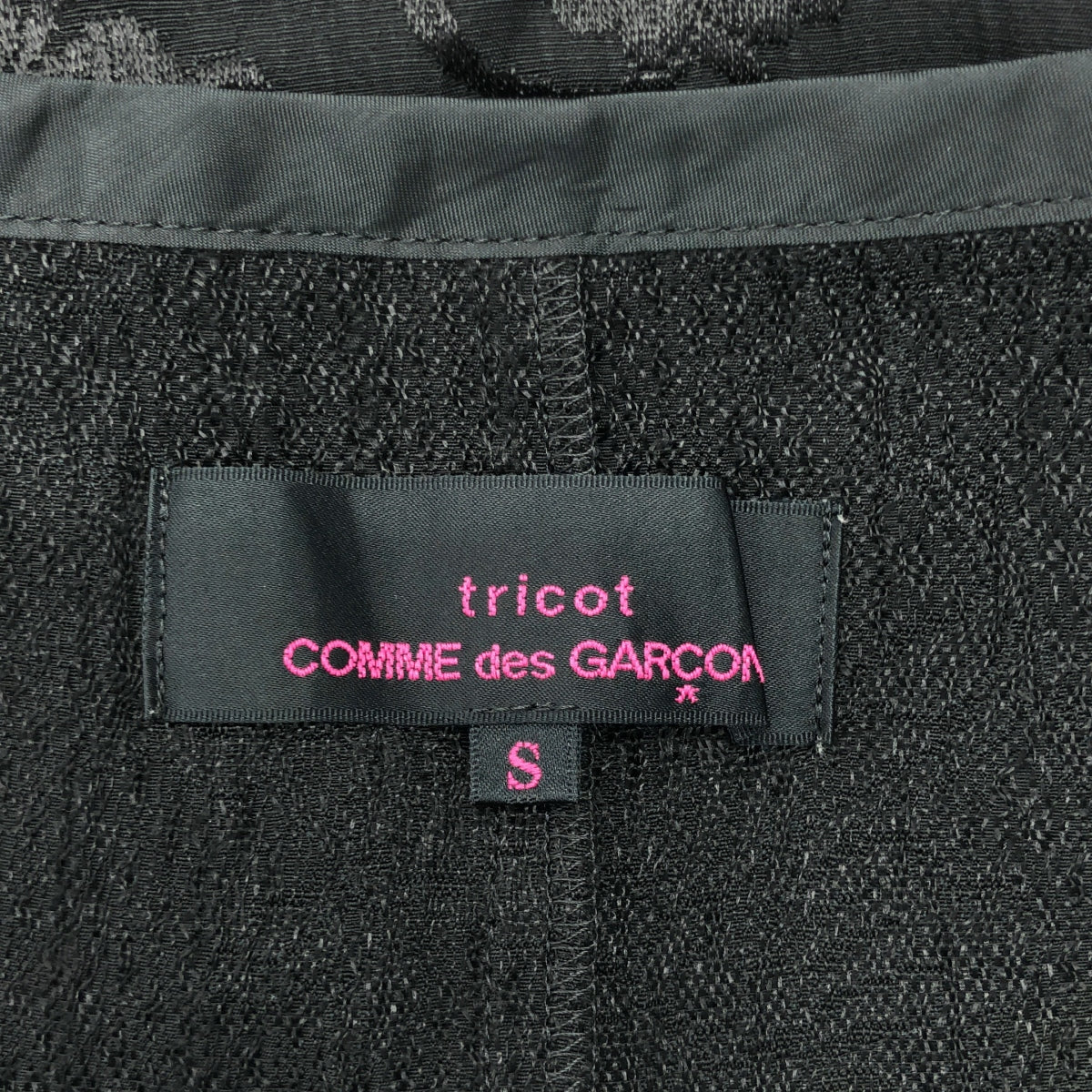 【미품】 tricot COMME des GARCONS / 트리코콤 데 갤슨 | 2012SS | 레이온 자가드 플라워 백개더 리본 원피스 | S | 블랙 | 여성