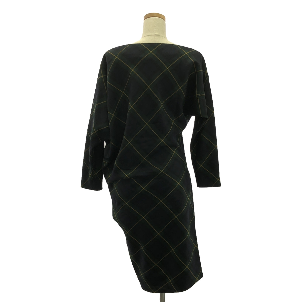 【美品】  MADISON BLUE / マディソンブルー | 2023AW | DRAPED BOAT DRESS TARTAN / アシンメトリー 裾サイドジップ ドレス ワンピース / 総裏地 | 01(S) | CHECKED NAVY | レディース