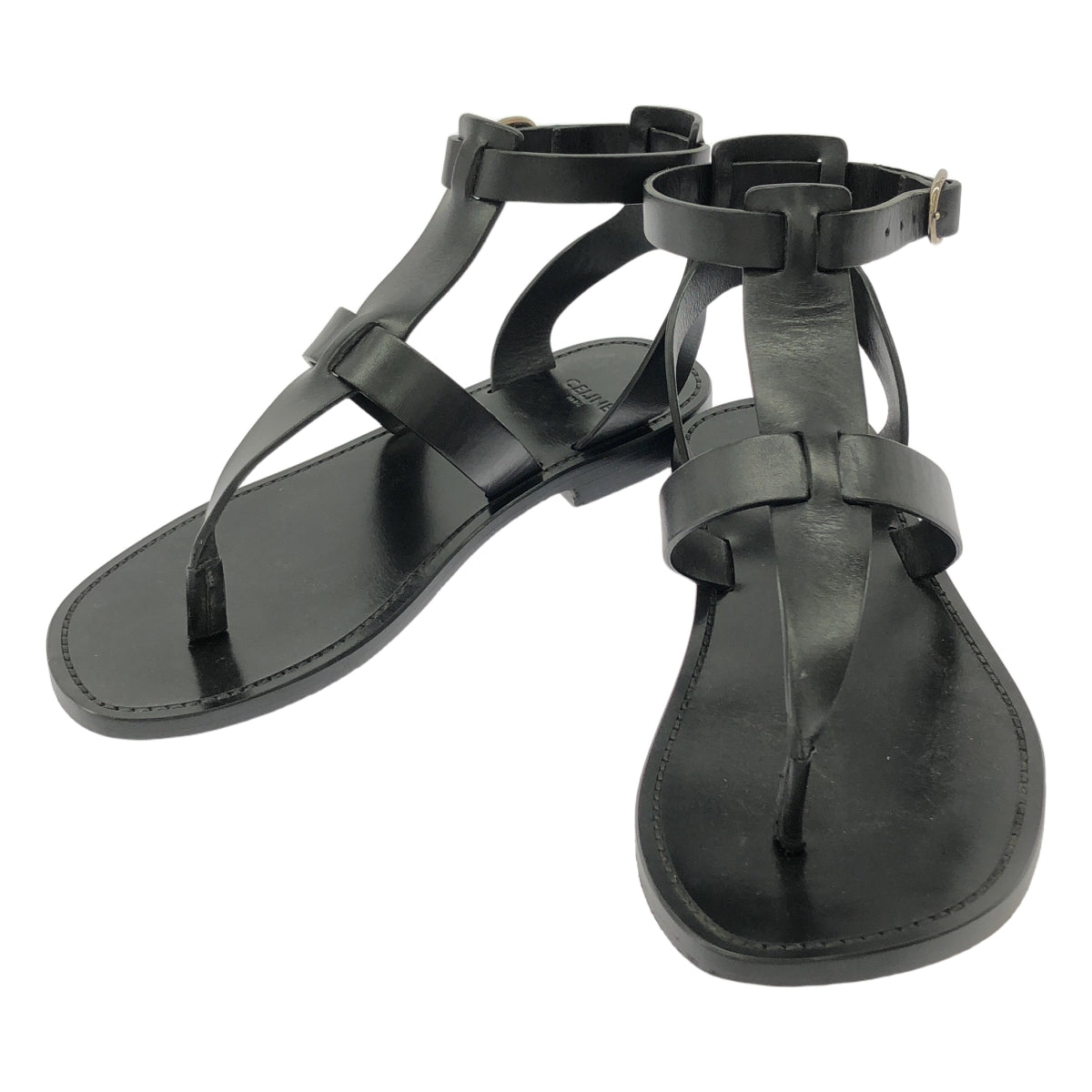 CELINE / セリーヌ | アンクルストラップ フラットサンダル | 36 | ブラック | レディース