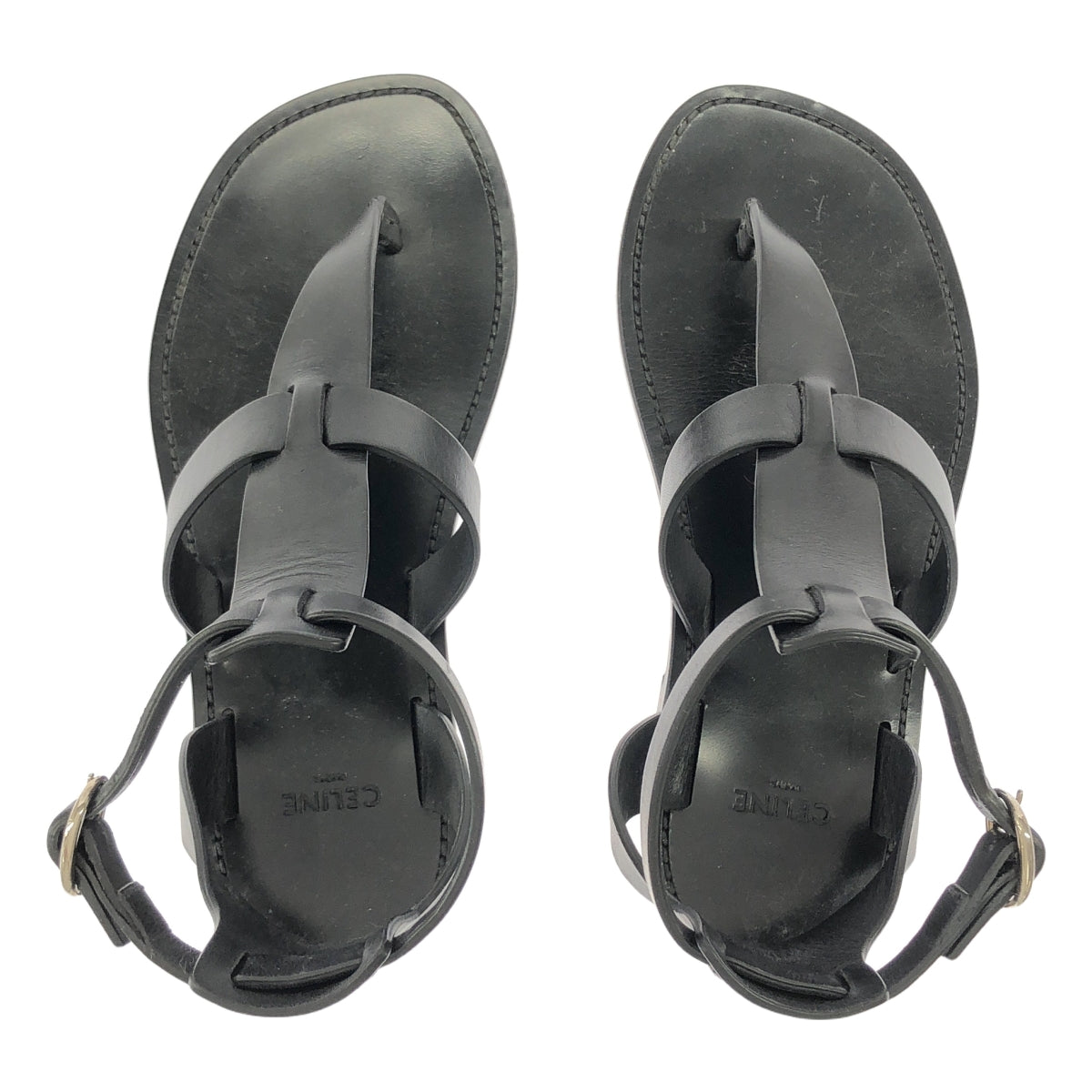 CELINE / セリーヌ | アンクルストラップ フラットサンダル | 36 | ブラック | レディース