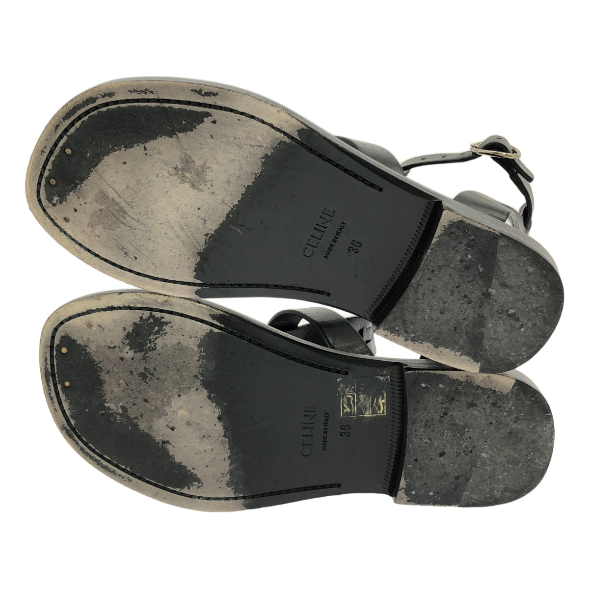 CELINE / セリーヌ | アンクルストラップ フラットサンダル | 36 | ブラック | レディース