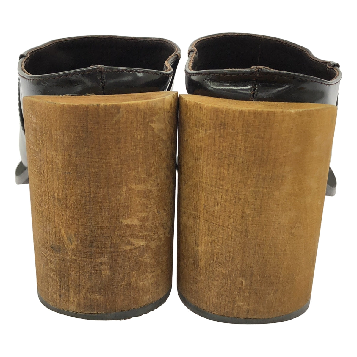 ENFOLD / 엠 폴드 | 청키 힐 우드 뮬 샌들 | 38 | 다크 브라운 | 여성